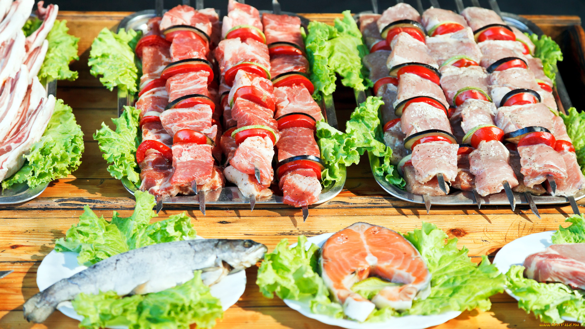 еда, шашлык, , барбекю, рыба, мясо, шампуры