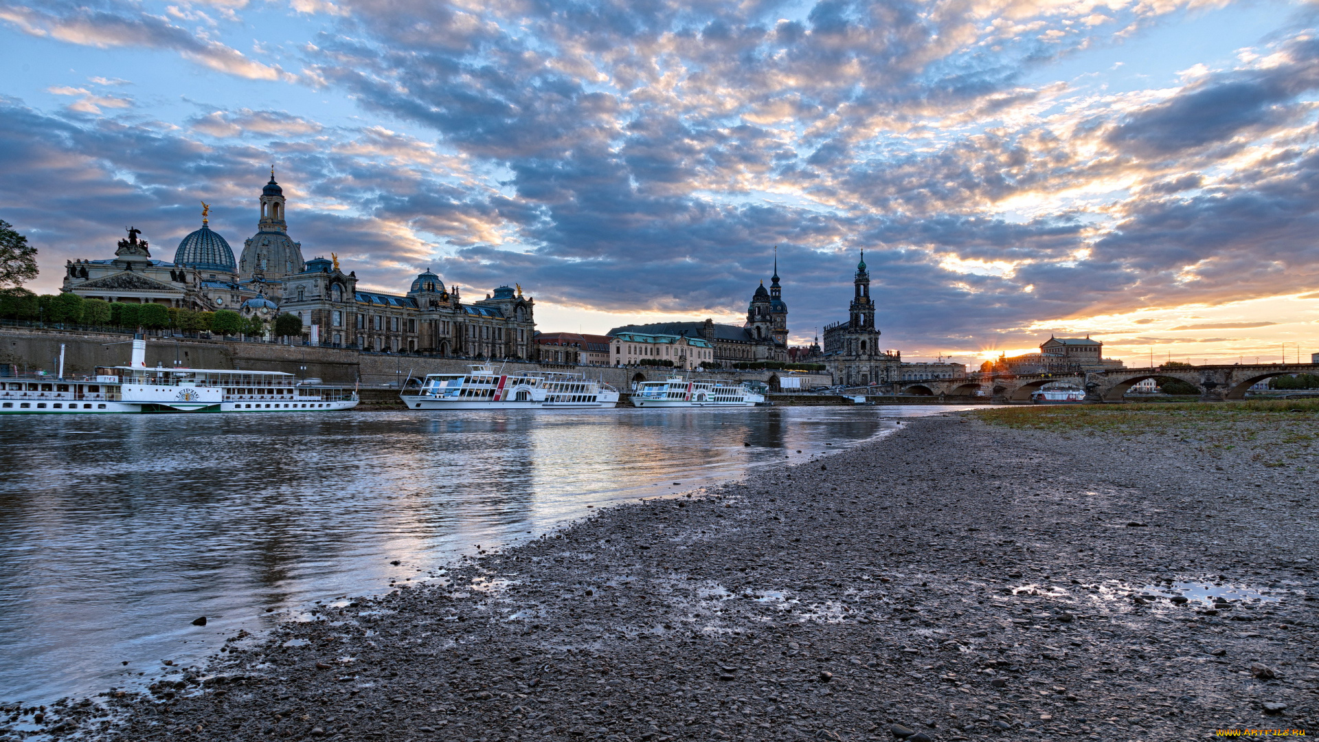 города, дрезден, , германия, здания, пристань, суда, река