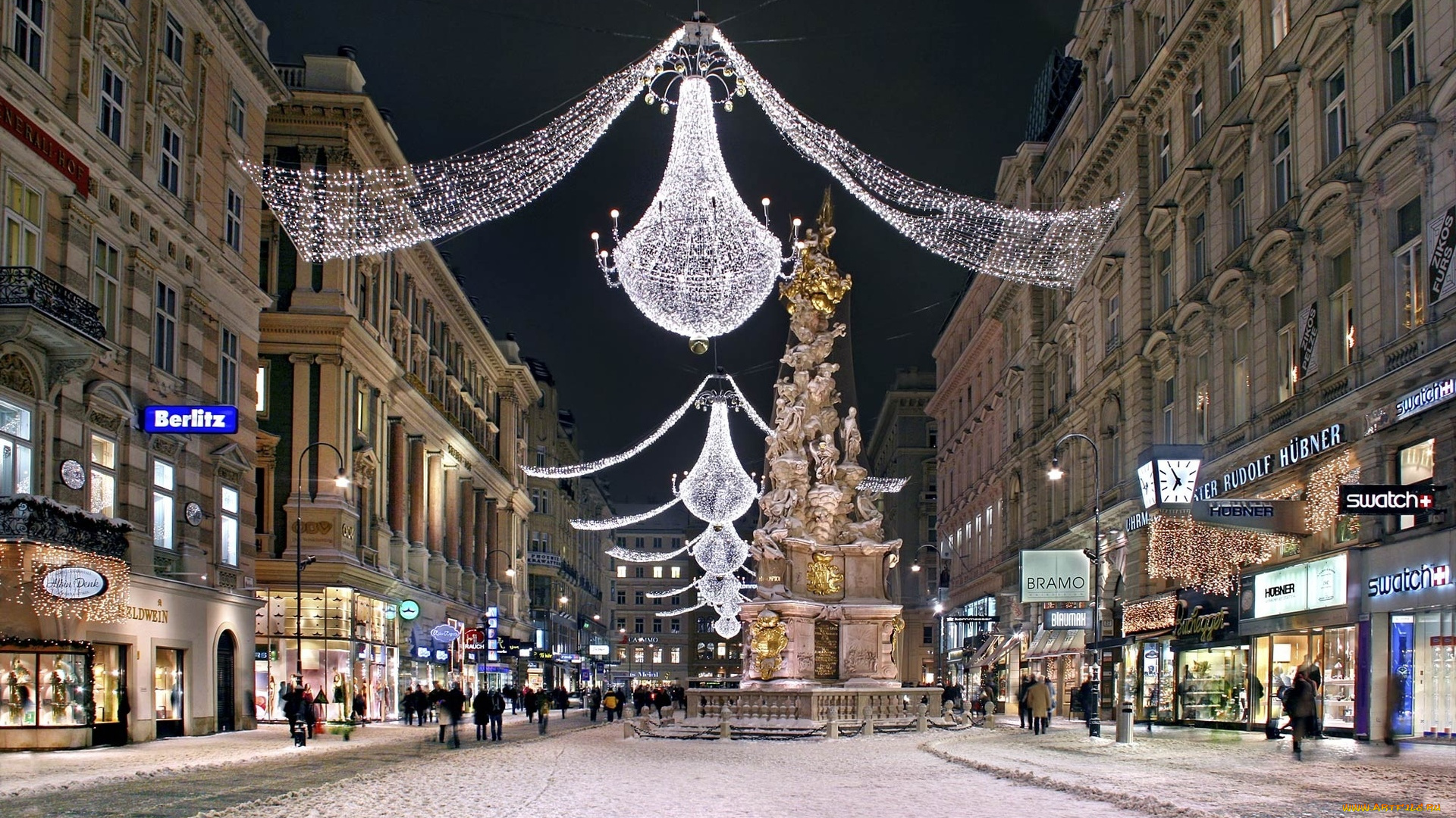 города, вена, , австрия, зима, иллюминация, праздник, улица, памятник