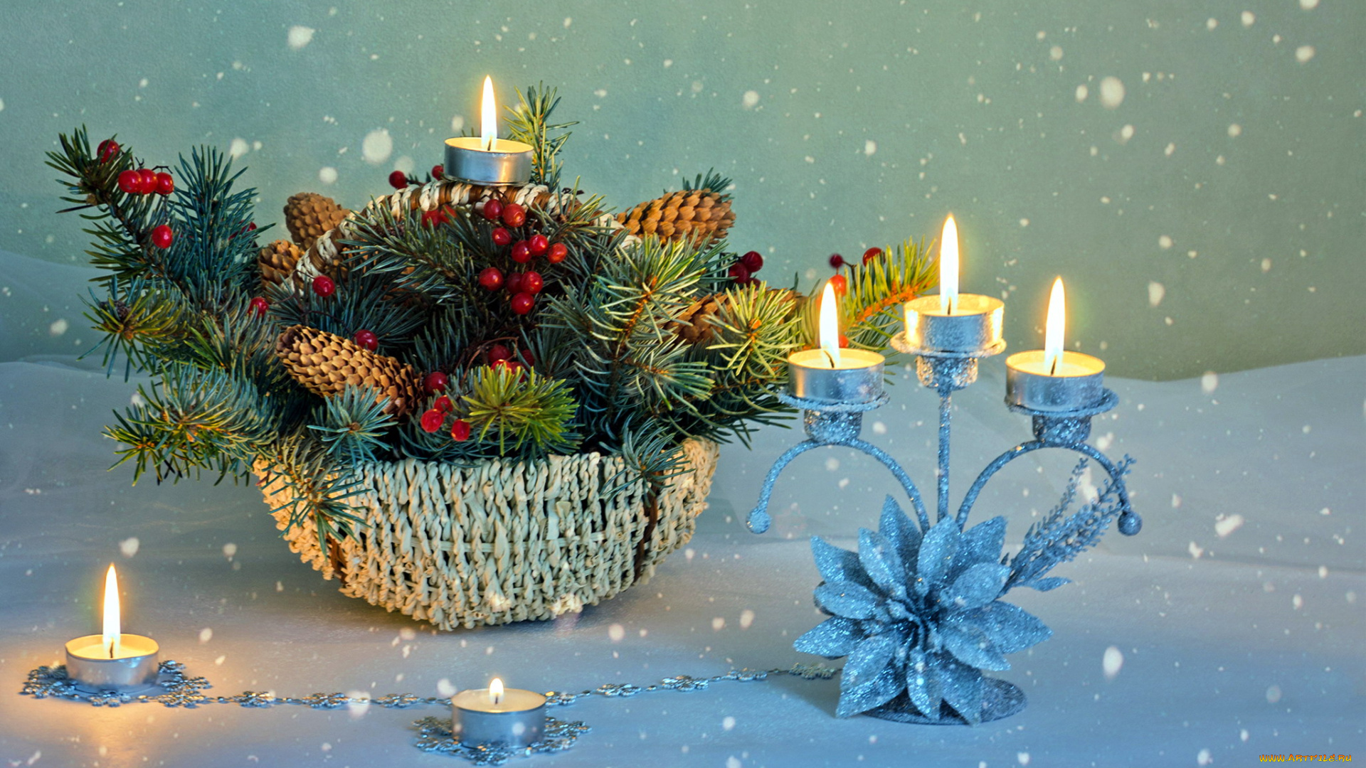 праздничные, новогодние, свечи, подсвечник, огоньки, композиция, свечи