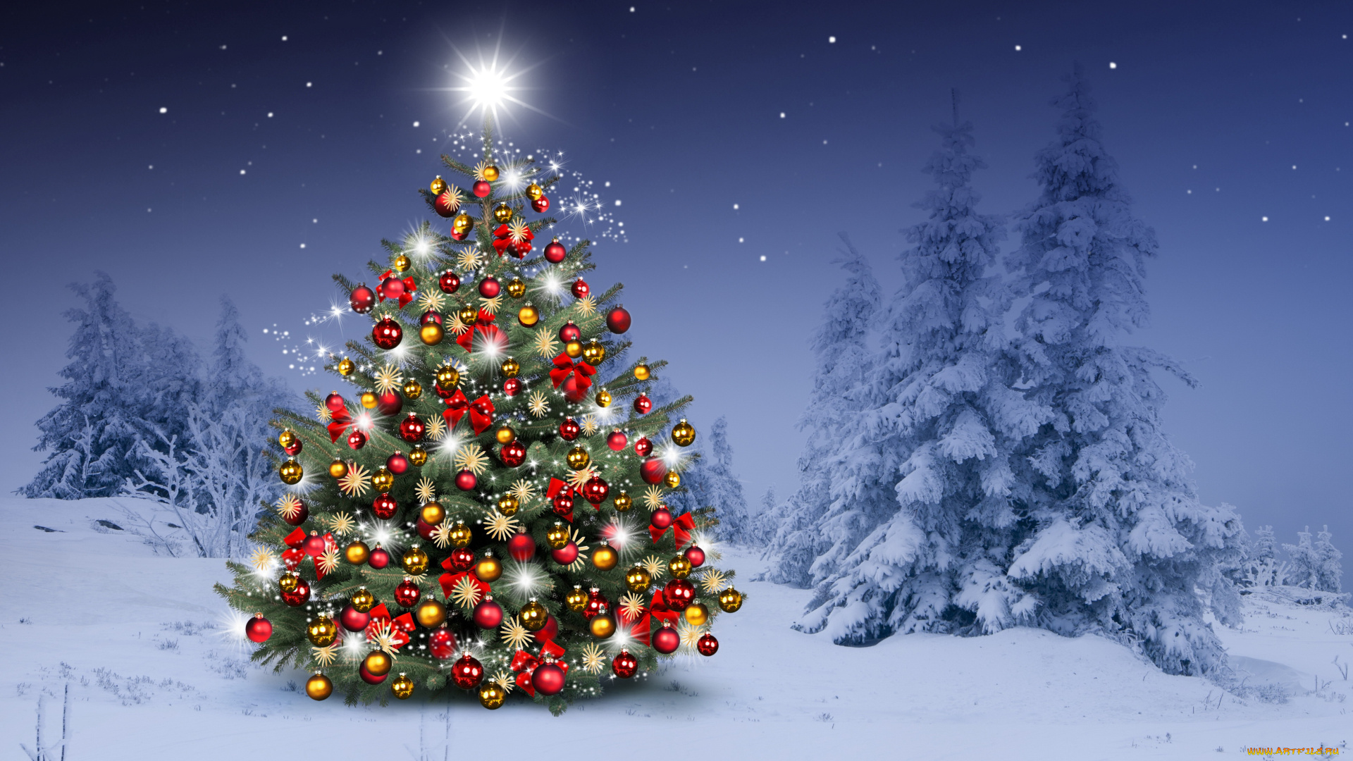 праздничные, Ёлки, новый, год, merry, christmas, новогодняя, елка, снежинки, winter, елки, украшения, рождество, xmas, snow, зима, tree, шары, night, снег, decoration, happy