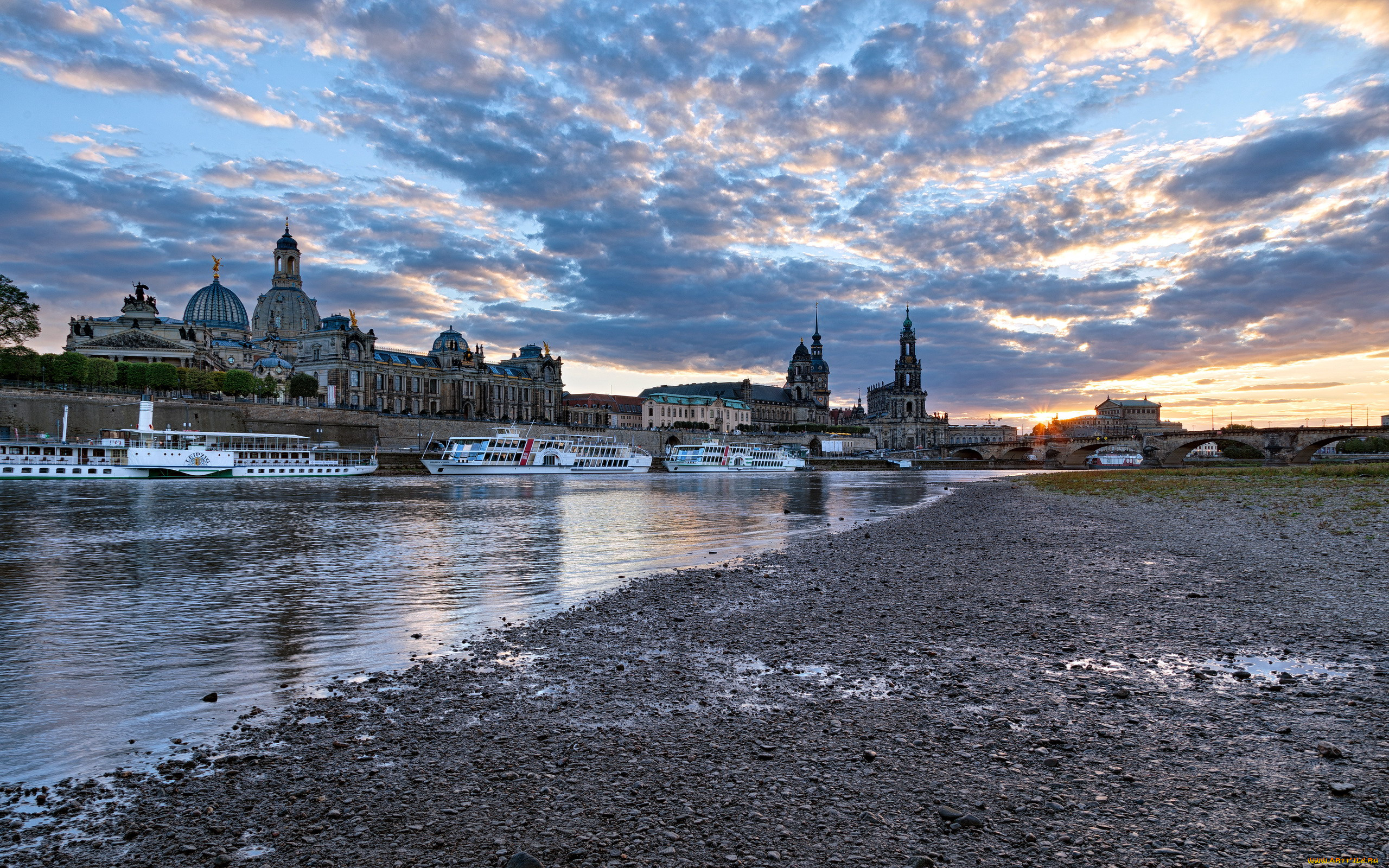 города, дрезден, , германия, здания, пристань, суда, река