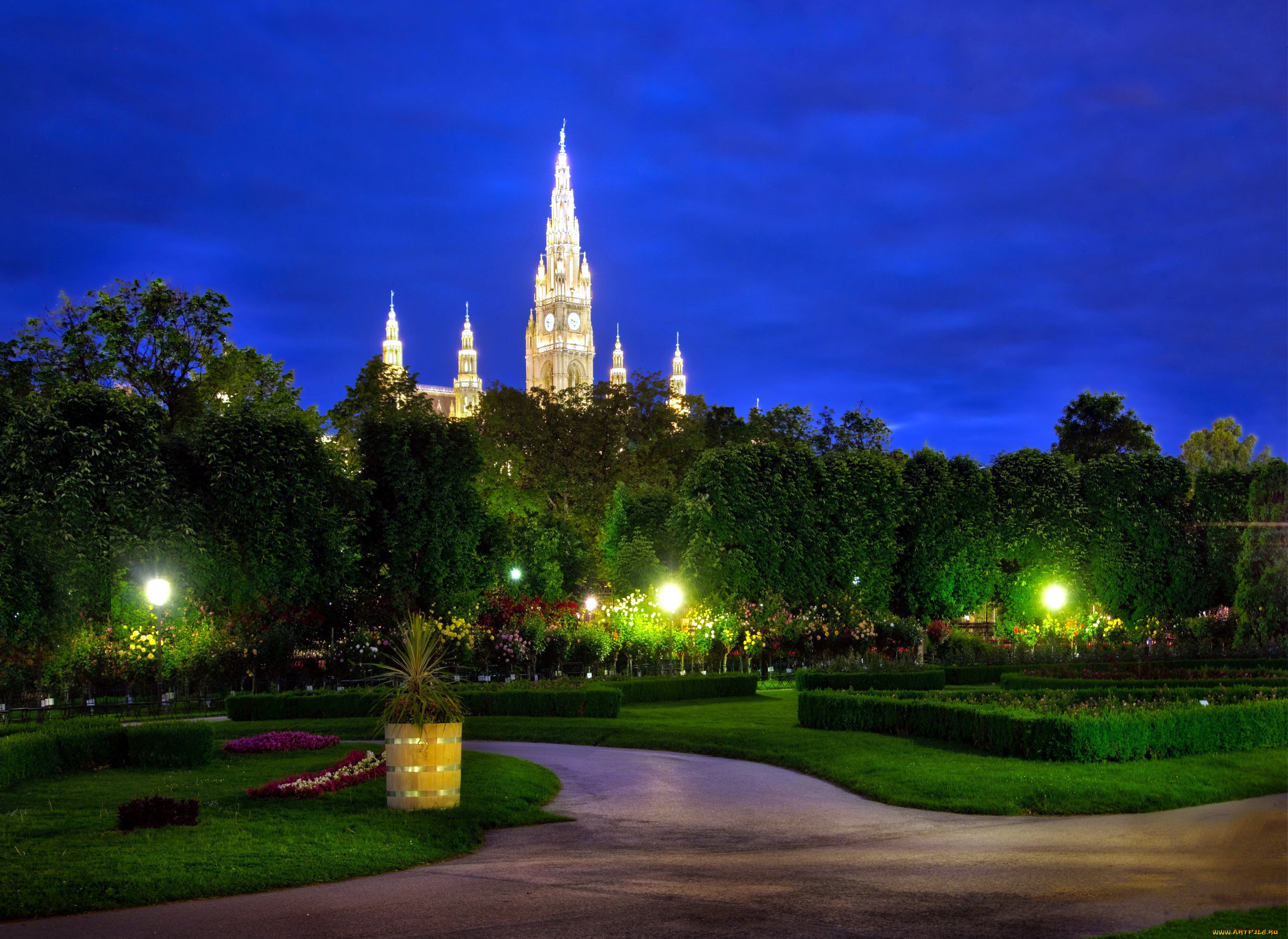 города, вена, , австрия, огни, вечер, сквер