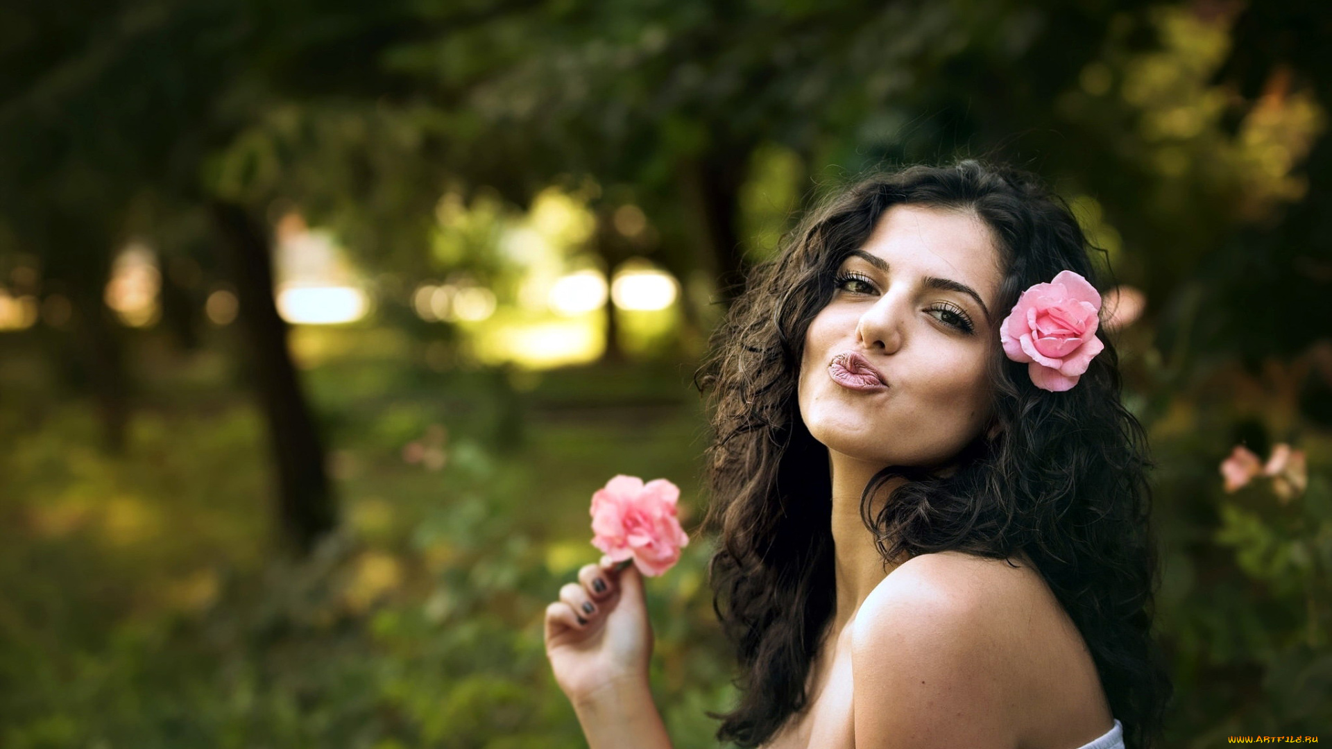 девушки, -, лица, , портреты, розы