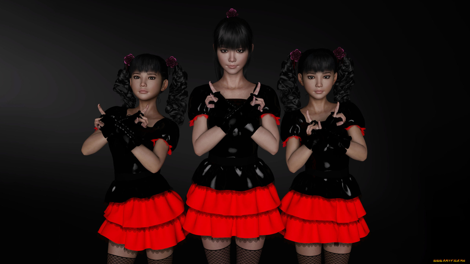 3д, графика, люди, , people, три, девушки, косички