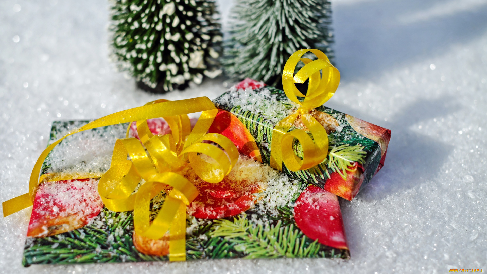 праздничные, подарки, и, коробочки, снег, подарки, коробки