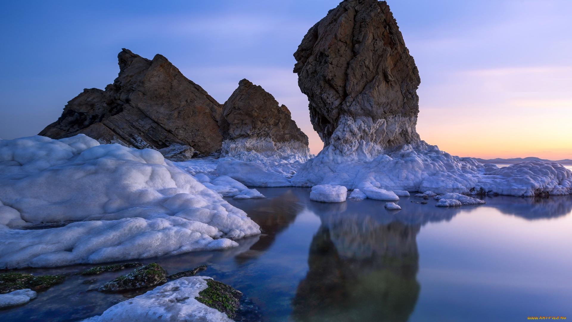 природа, айсберги, и, ледники, зима, замерзшие, скалы, озеро, пейзаж