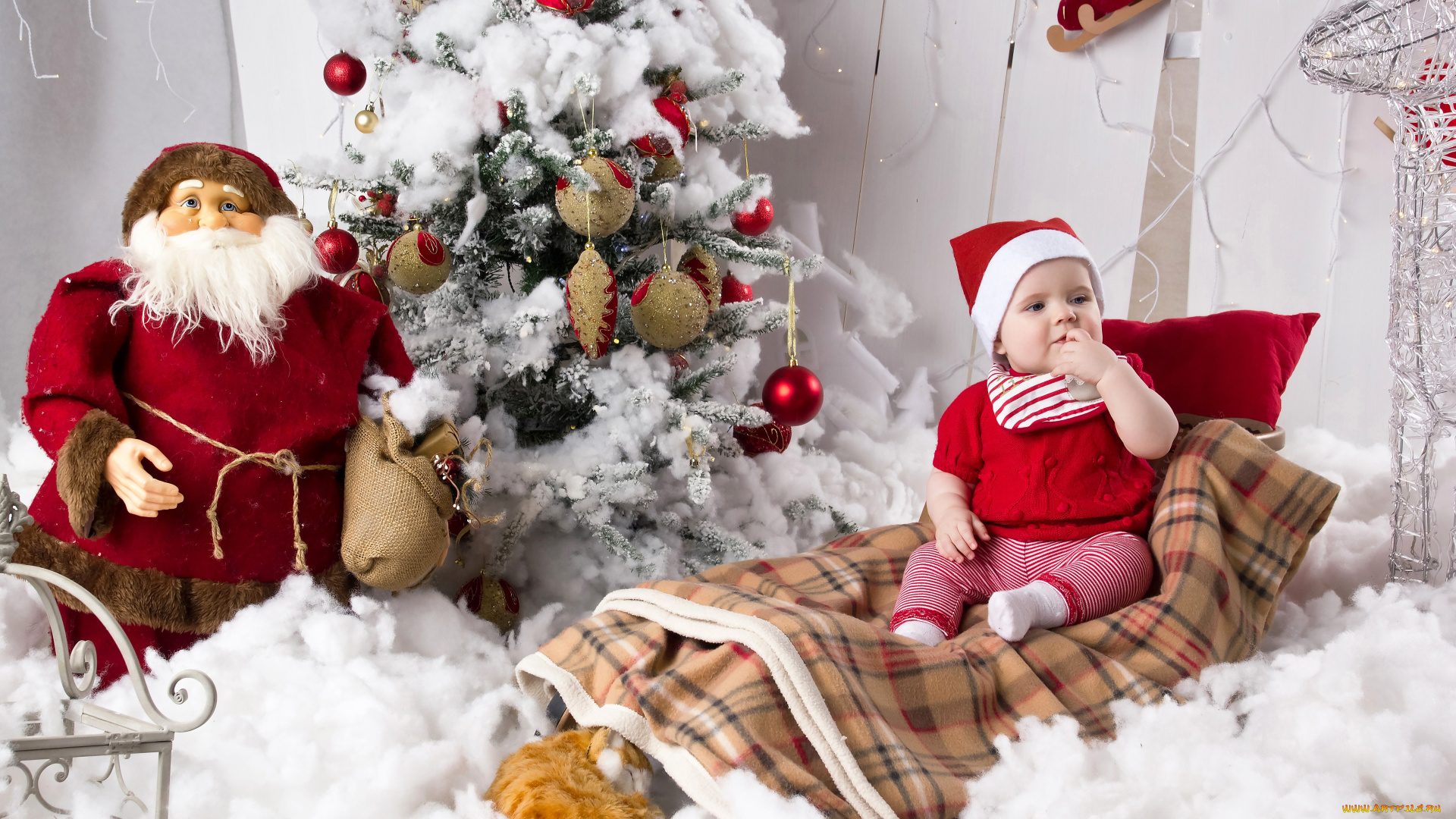 разное, дети, ребенок, плед, ёлка, дед, мороз