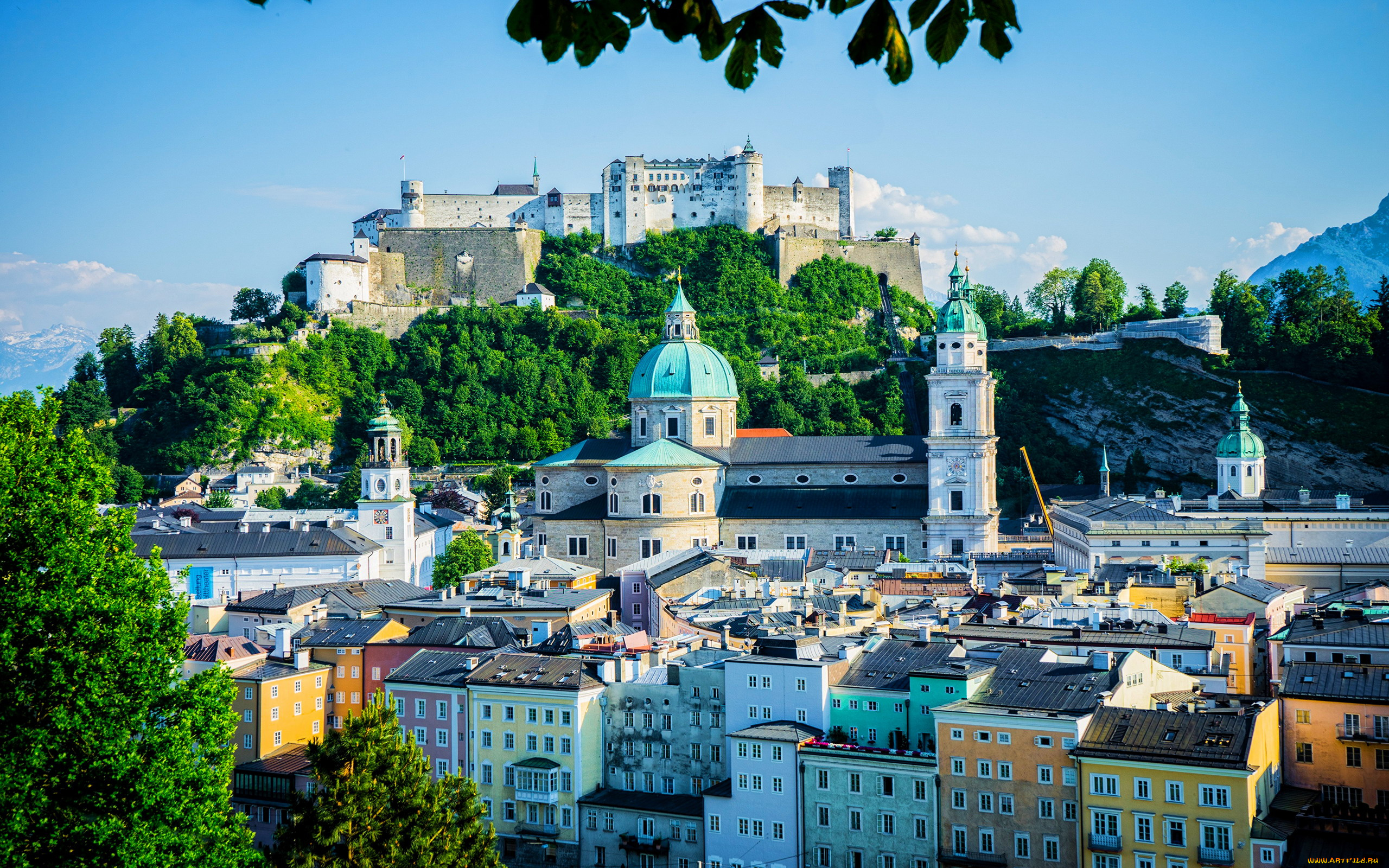 города, зальцбург, , австрия, панорама, замок