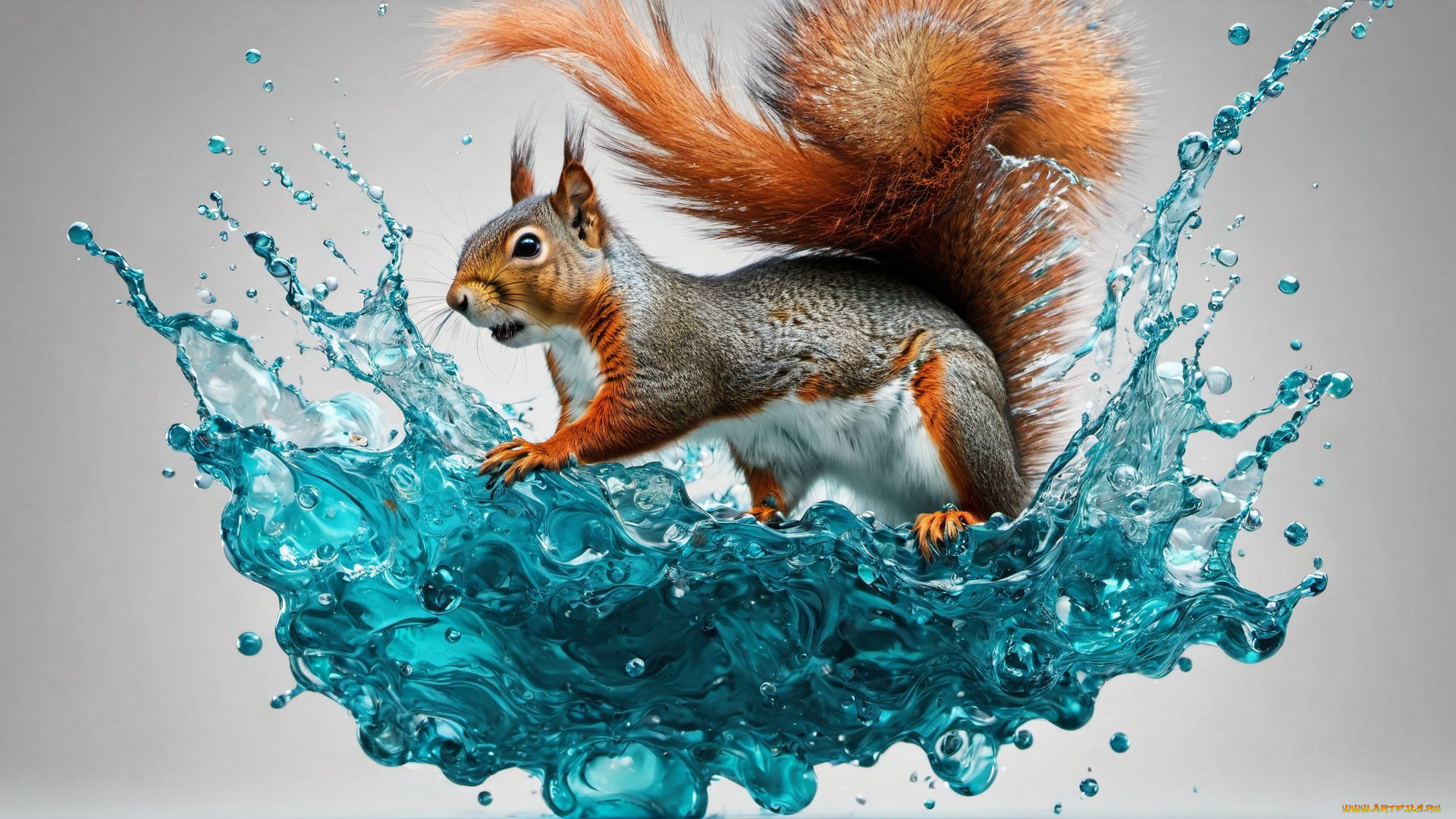 3д, графика, животные, , animals, нейросети, графика, нейроарт, ai, art, нейронные, сети, рисунки, нейро, искусство, белка, вода, капли