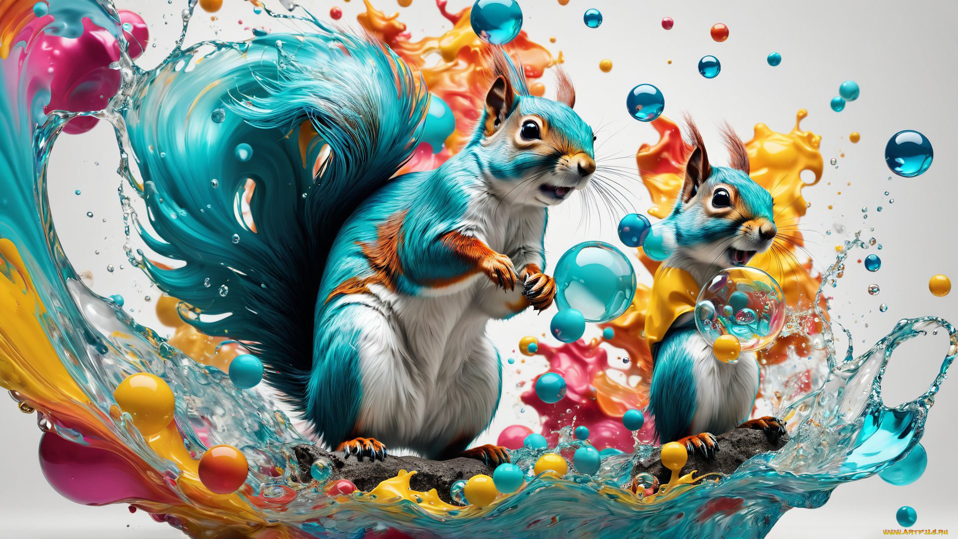 3д, графика, животные, , animals, нейросети, графика, нейроарт, ai, art, нейронные, сети, рисунки, нейро, искусство, белка, вода, капли