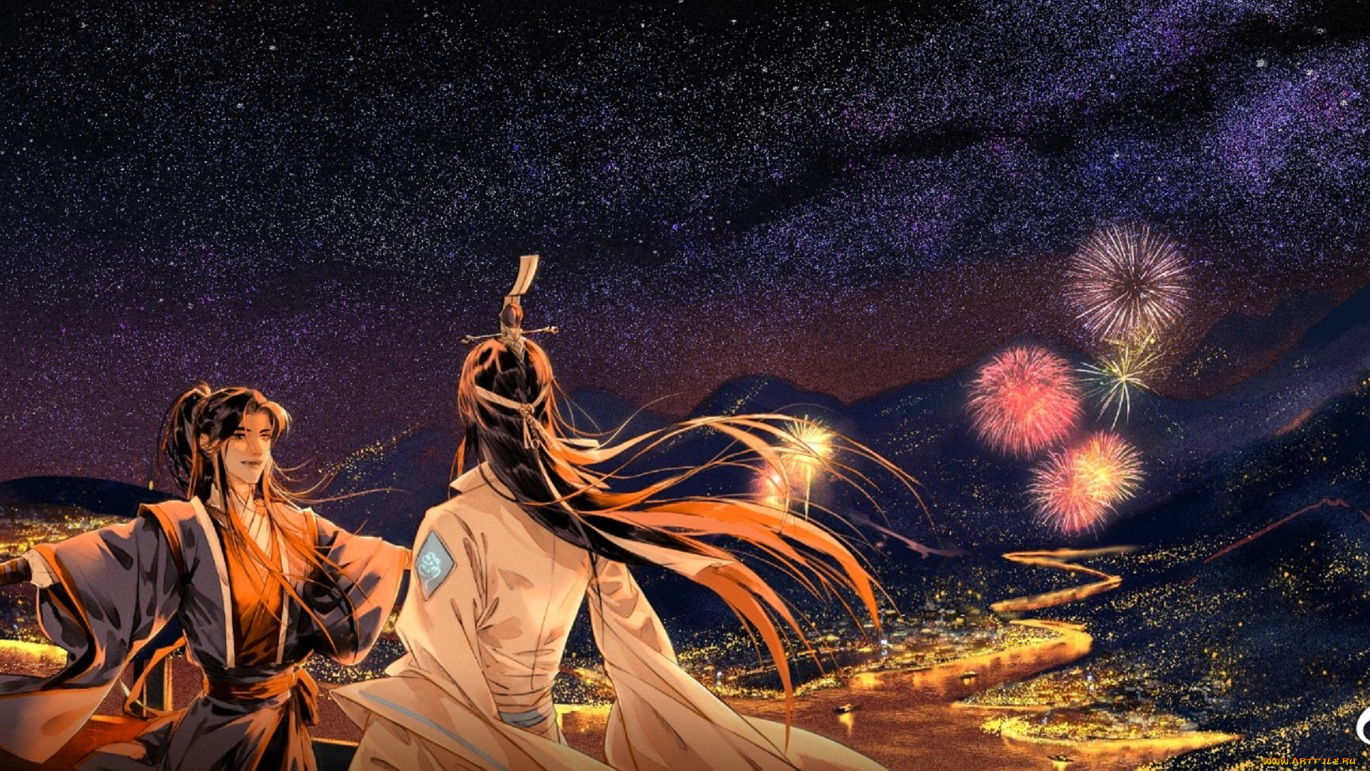 аниме, mo, dao, zu, shi, вэй, усянь, лань, ванцзи, горы, огни, фейерверк