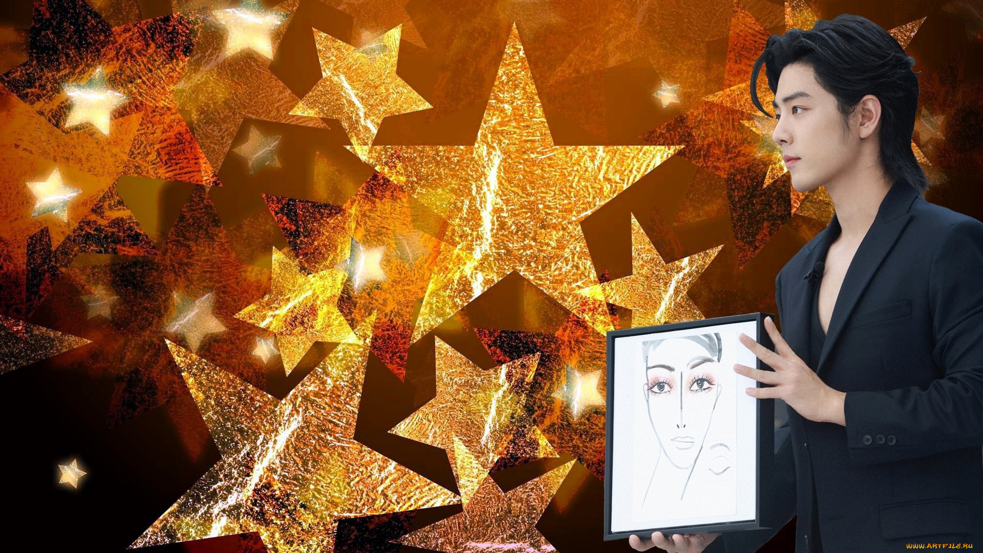 мужчины, xiao, zhan, актер, рисунок, звезды