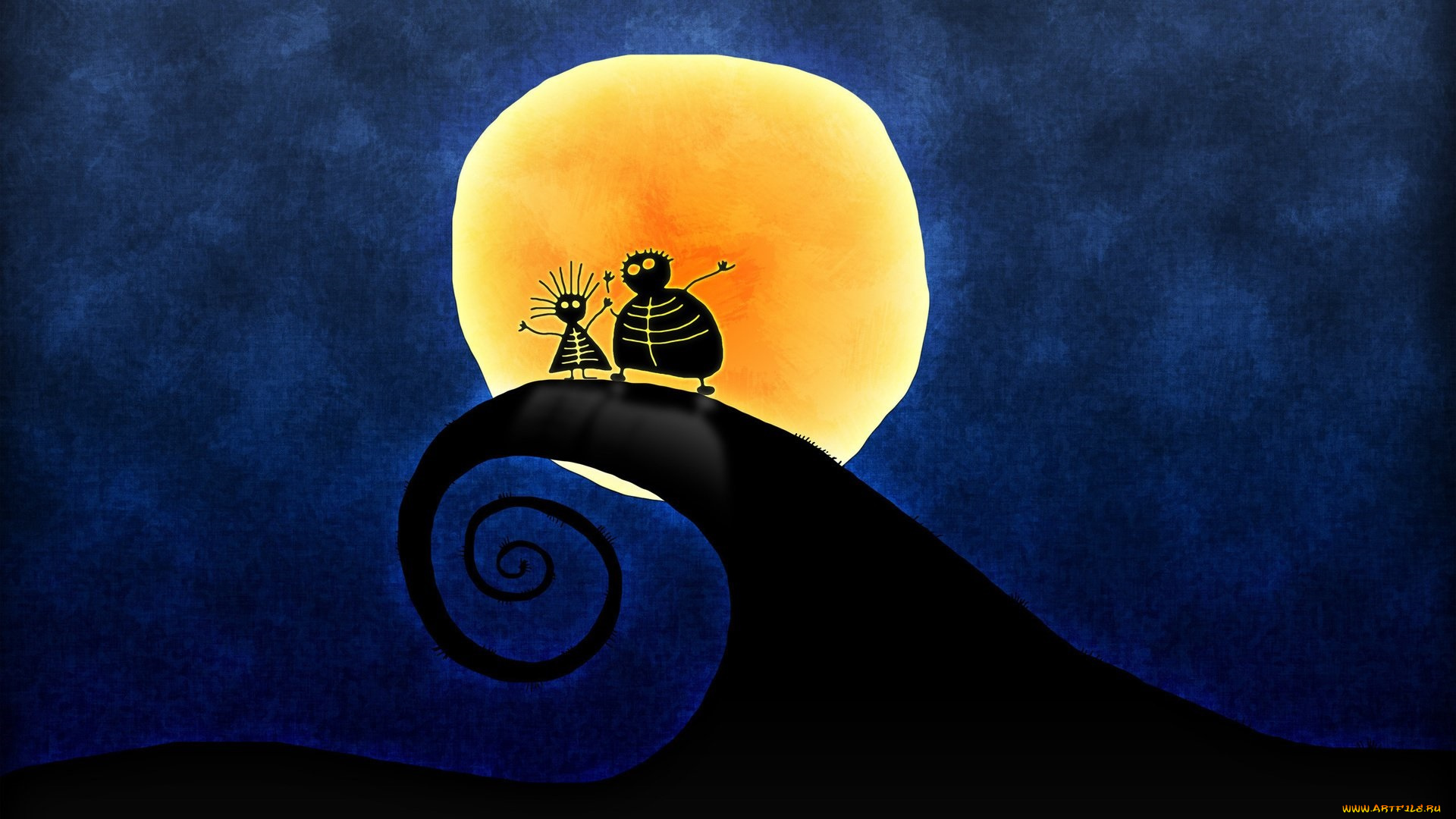 рисованное, vladstudio, люди, луна