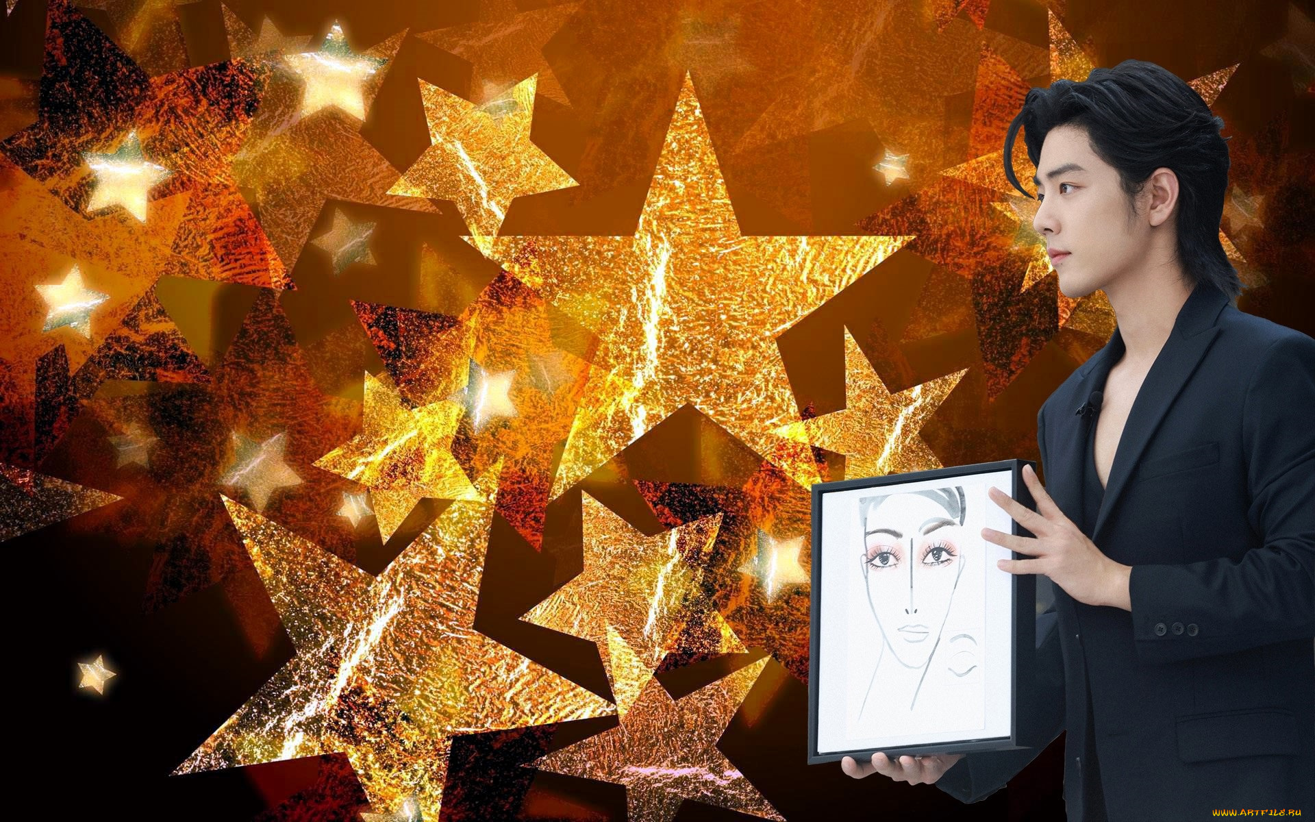 мужчины, xiao, zhan, актер, рисунок, звезды