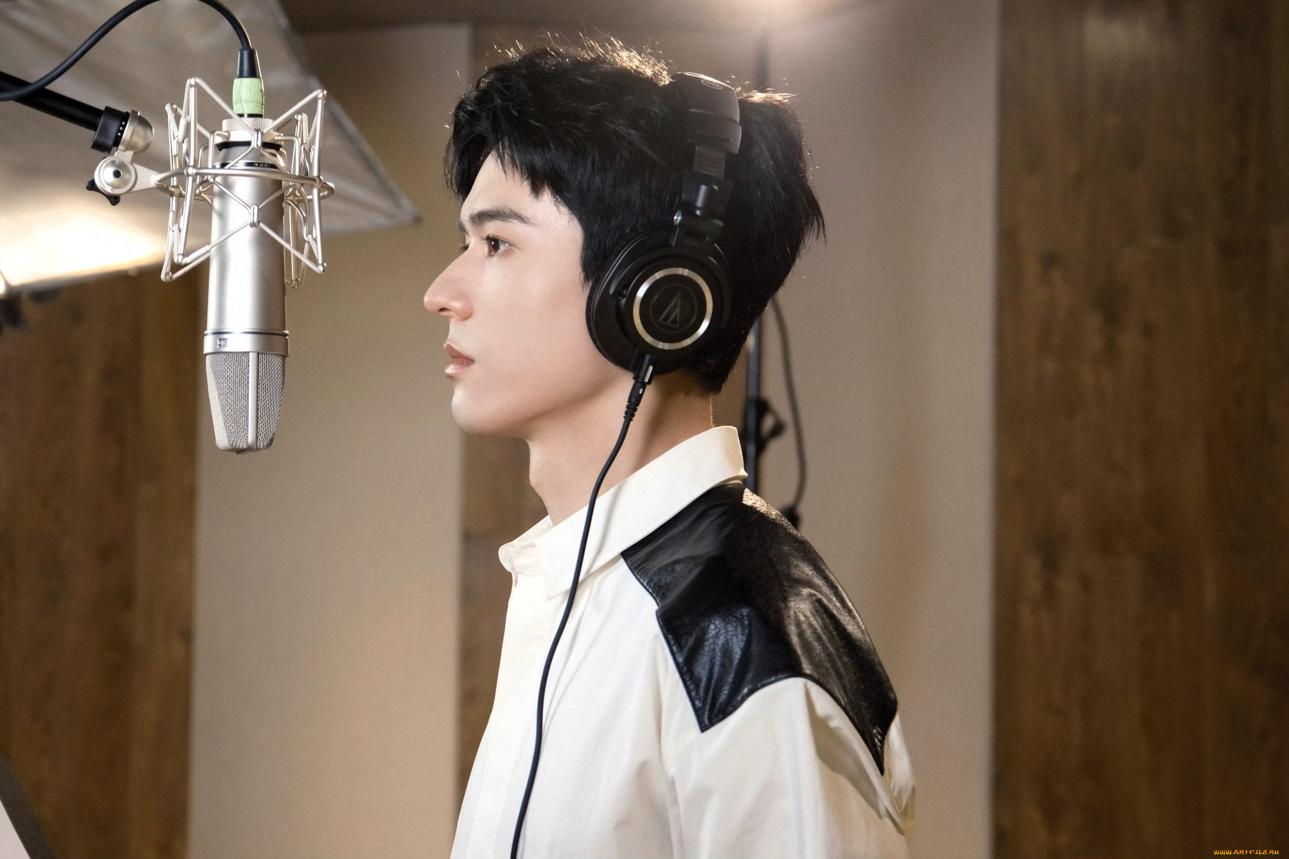 мужчины, gong, jun, |, simon, gong, актер, лицо, наушники, микрофон