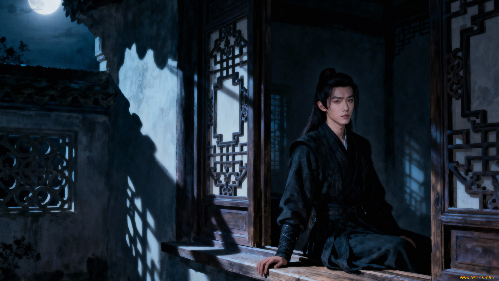 рисованное, кино, , мультфильмы, вэй, усянь, дом, двор, окно, луна