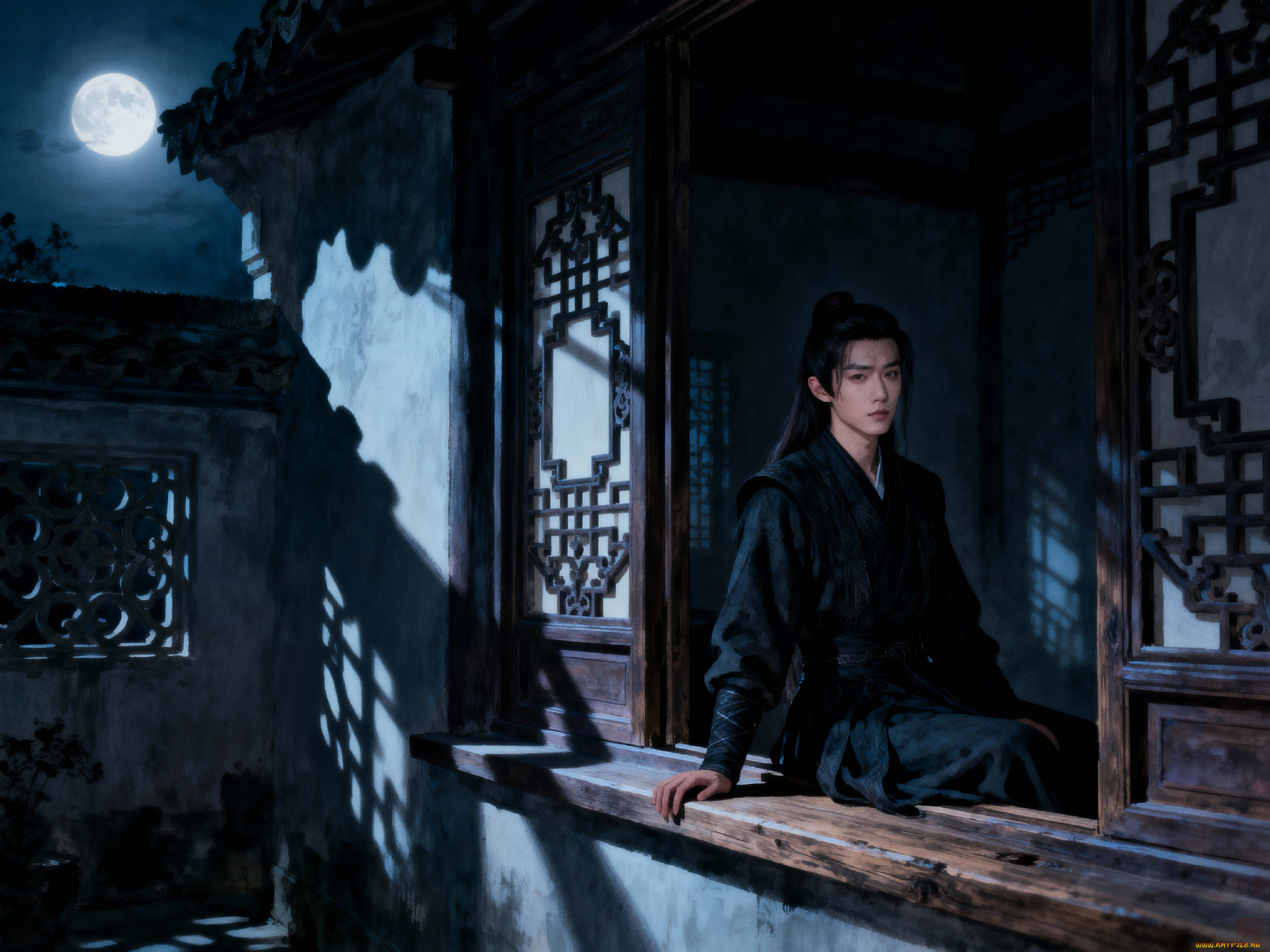 рисованное, кино, , мультфильмы, вэй, усянь, дом, двор, окно, луна