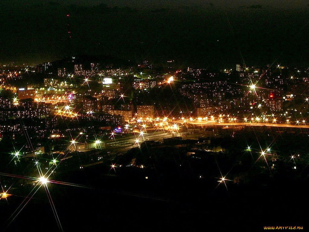 города, огни, ночного