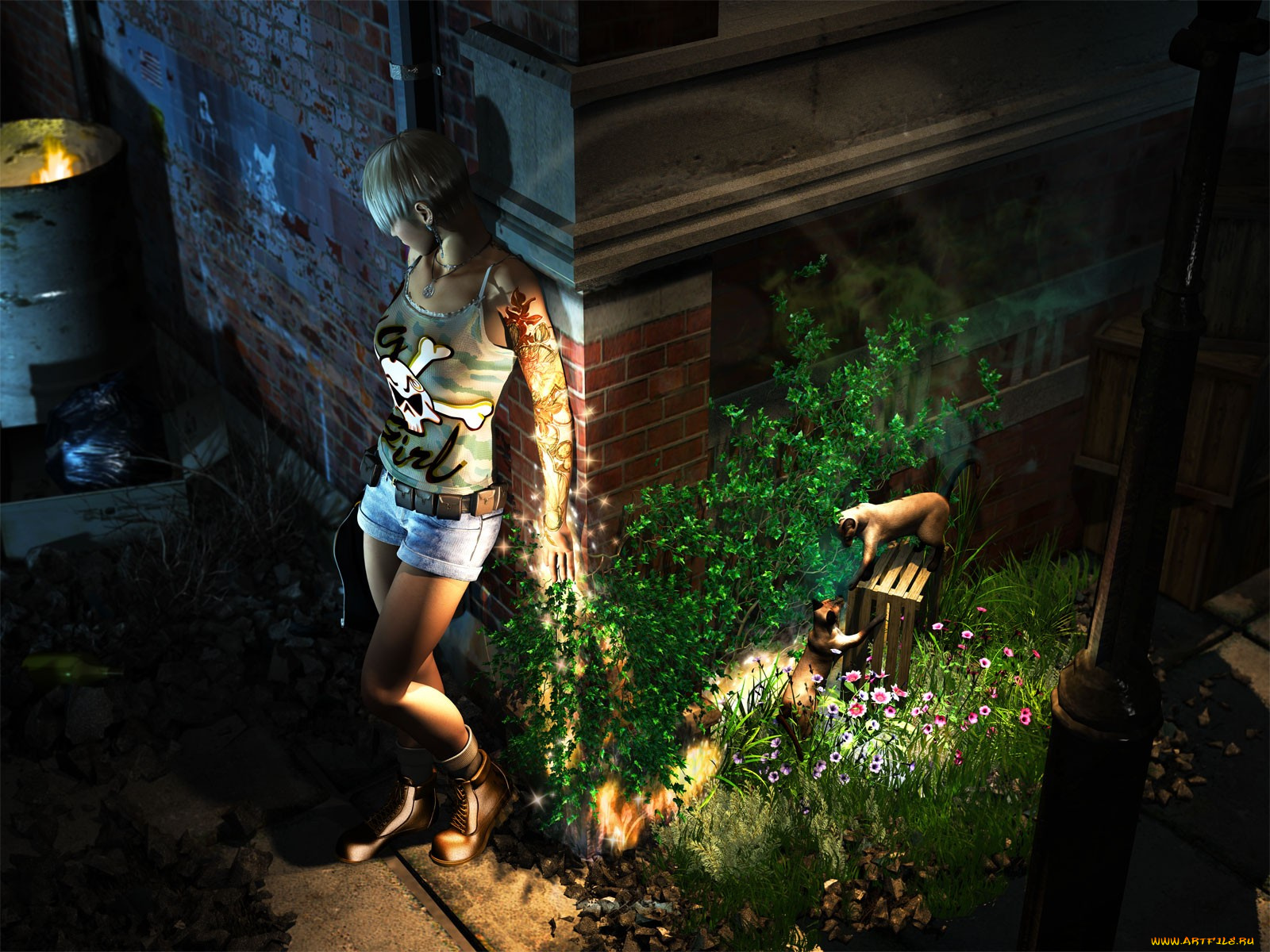 3д, графика, people, люди, девушка, собачки