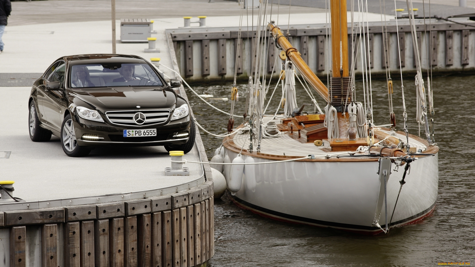 mercedes, benz, cl63, amg, автомобили, яхта, причал