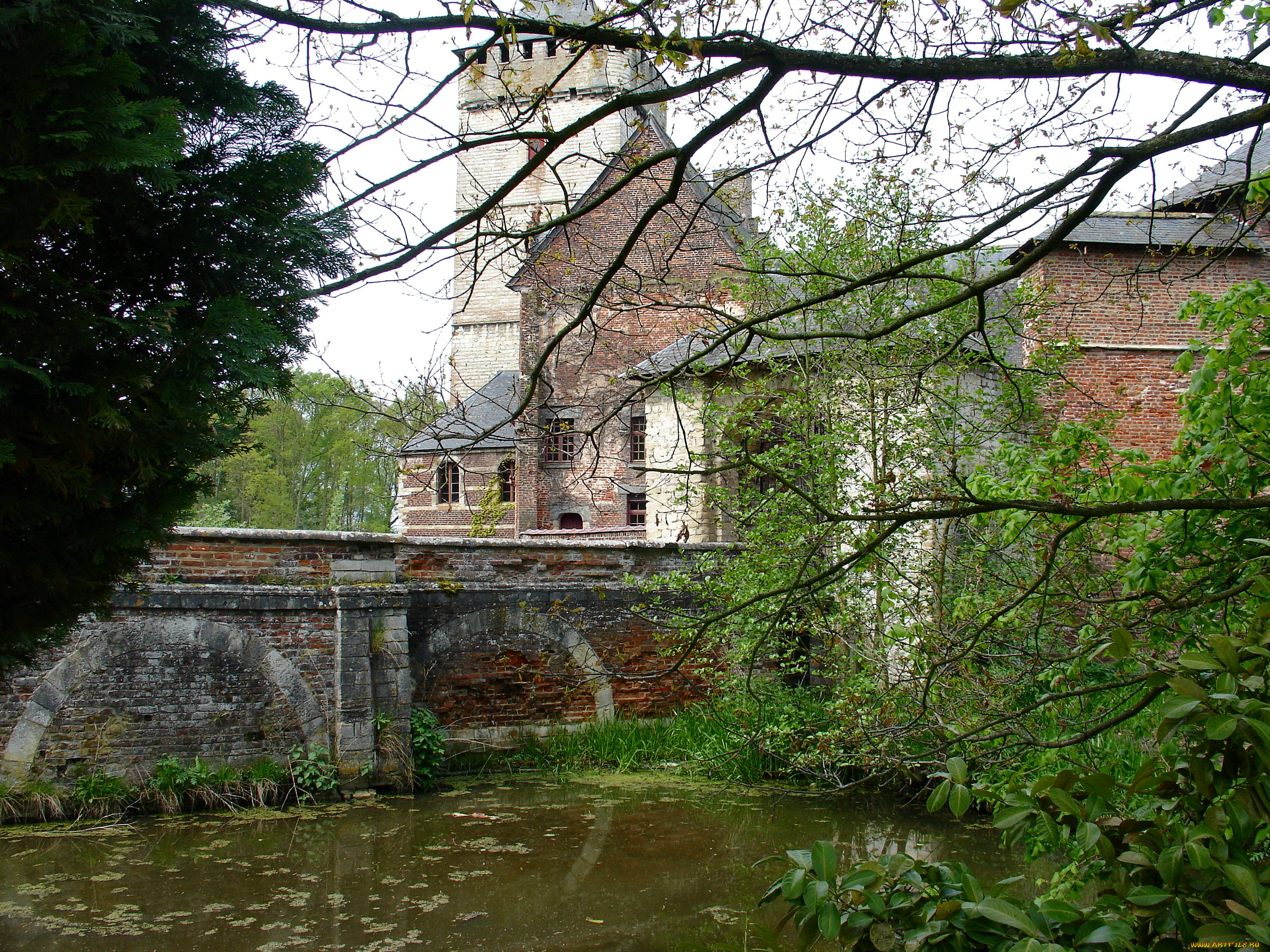 castle, van, horst, belgia, города, дворцы, замки, крепости, деревья, водоем, башни