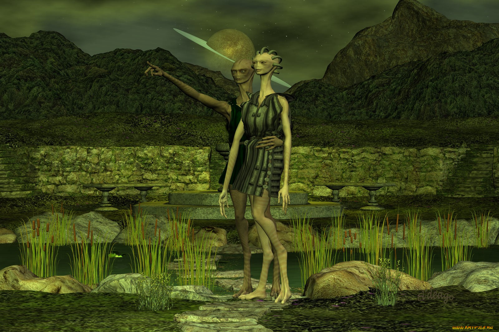 3д, графика, creatures, существа, растения, планета, горы