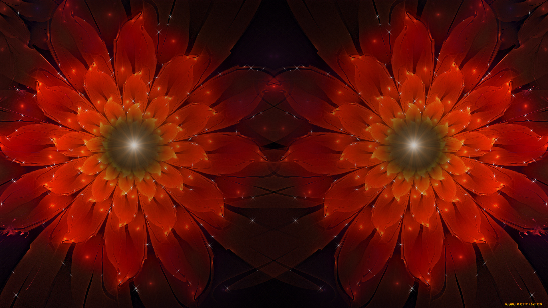 3д, графика, flowers, цветы, красный