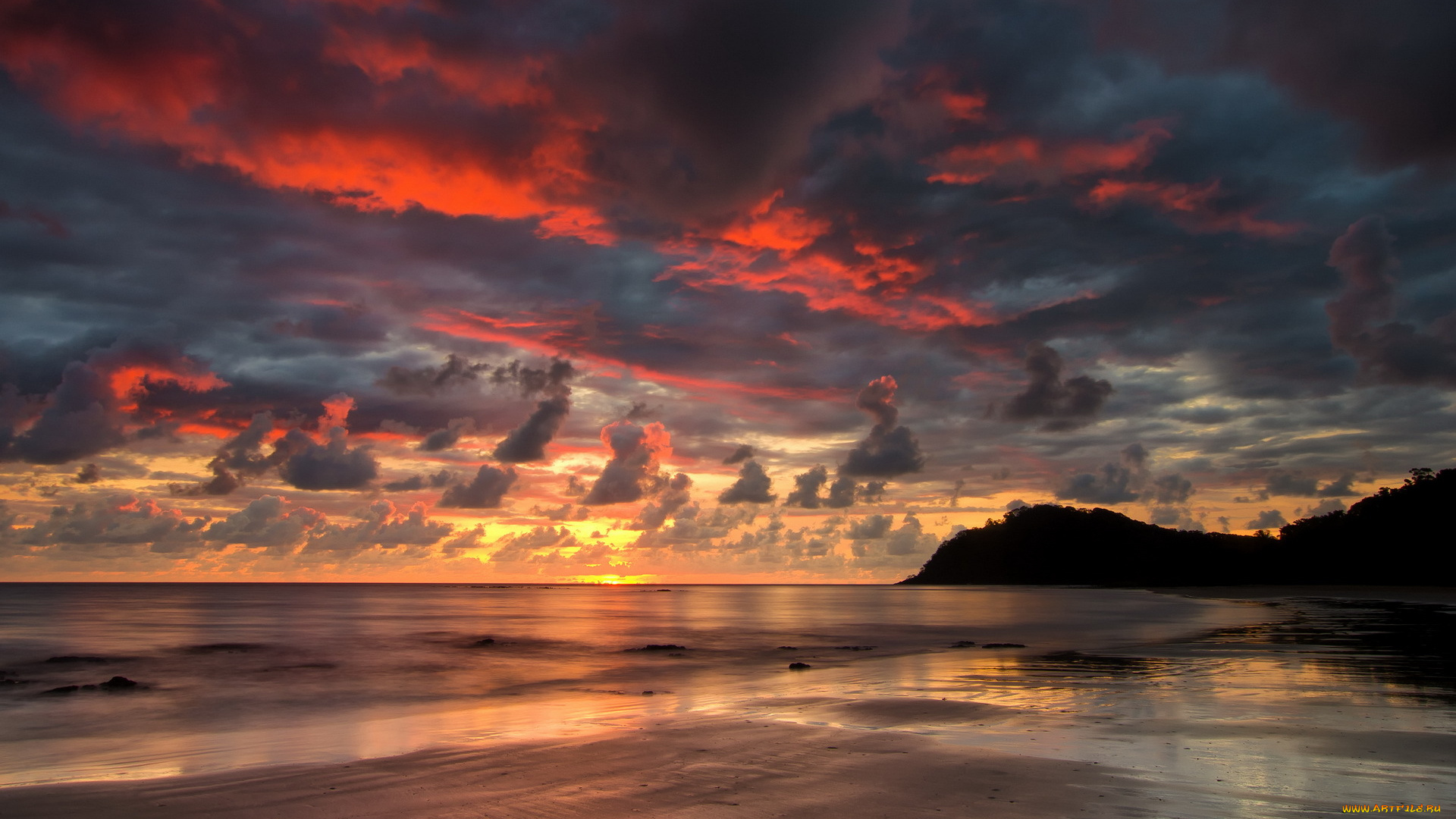 природа, побережье, сумрак, тучи, океан, пляж