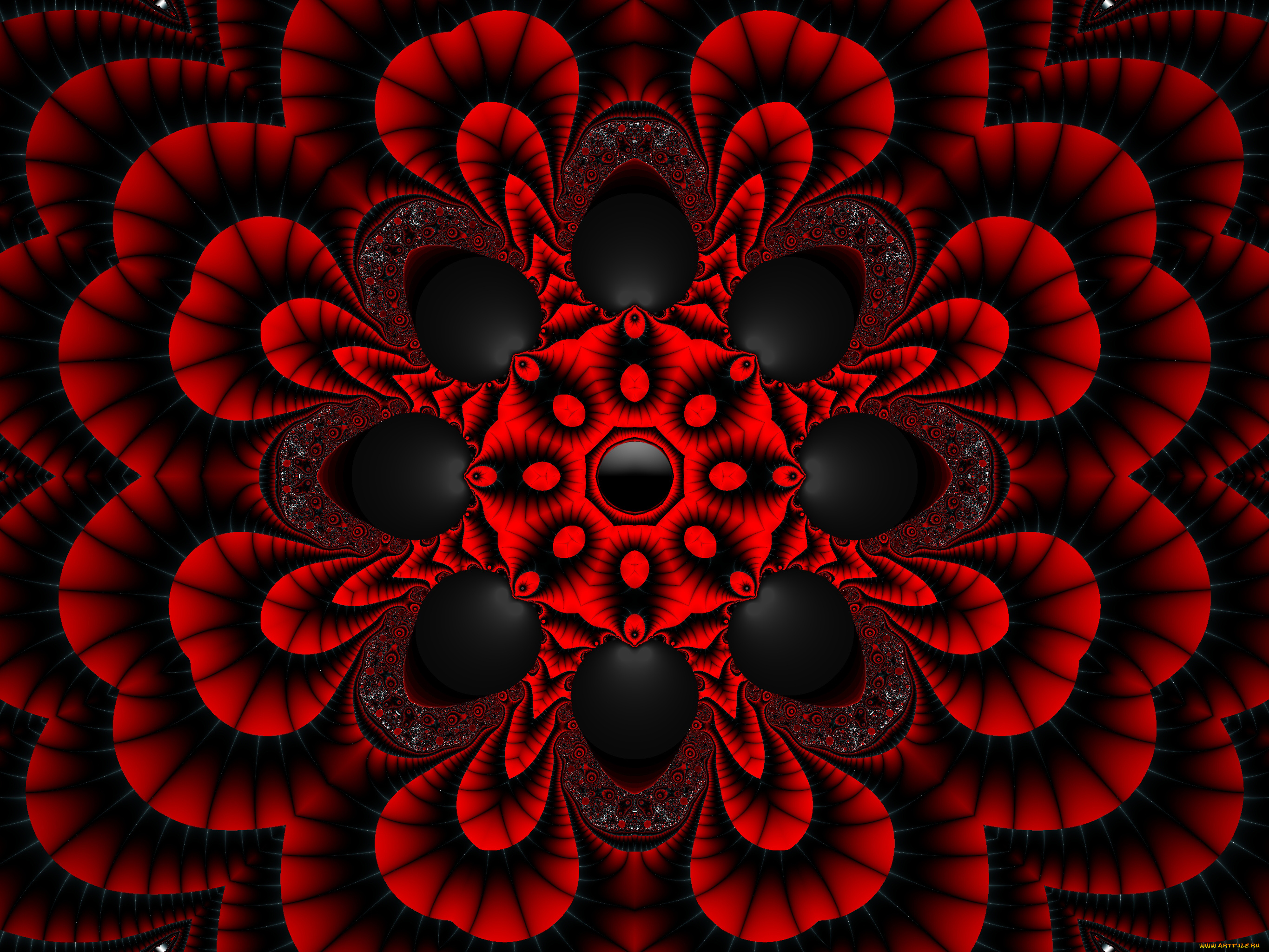3д, графика, fractal, фракталы, узор, красный