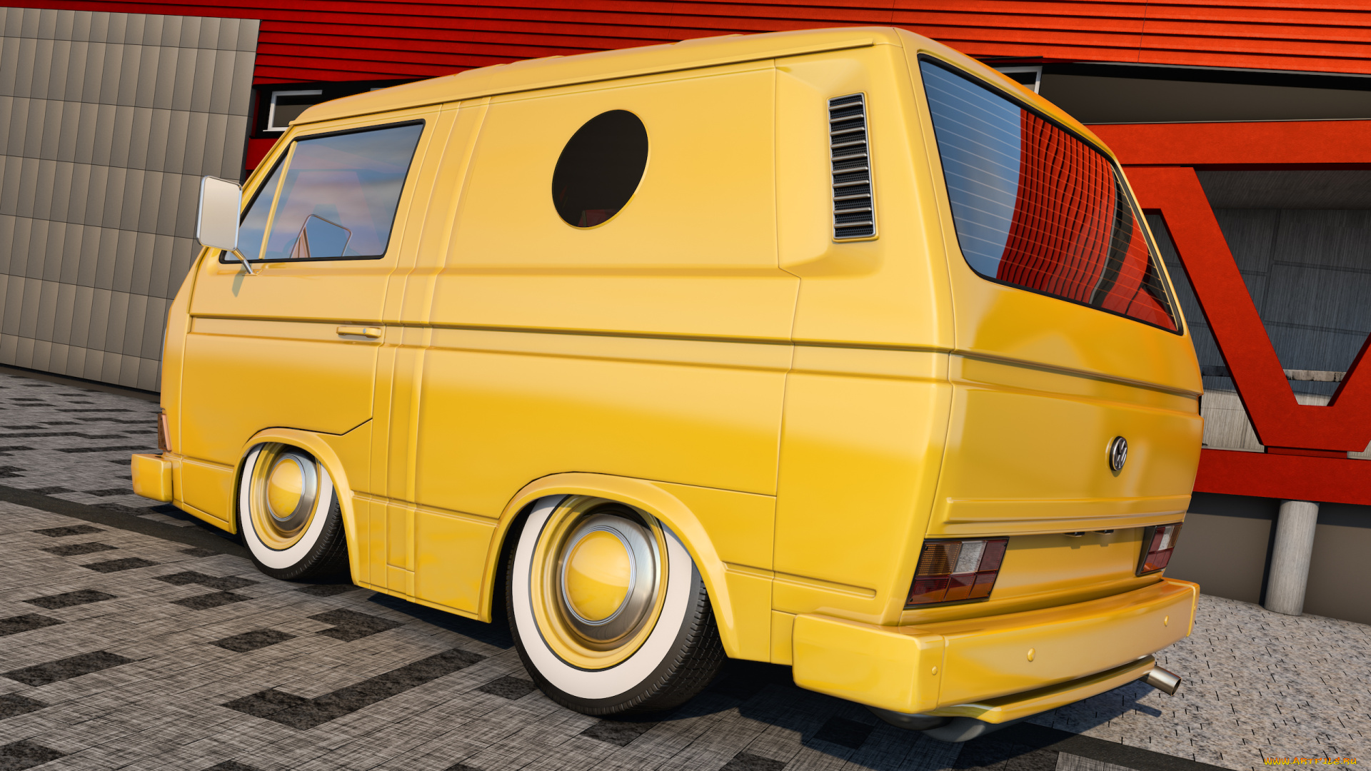 автомобили, 3д, volkswagen, t3, transporter, желтый