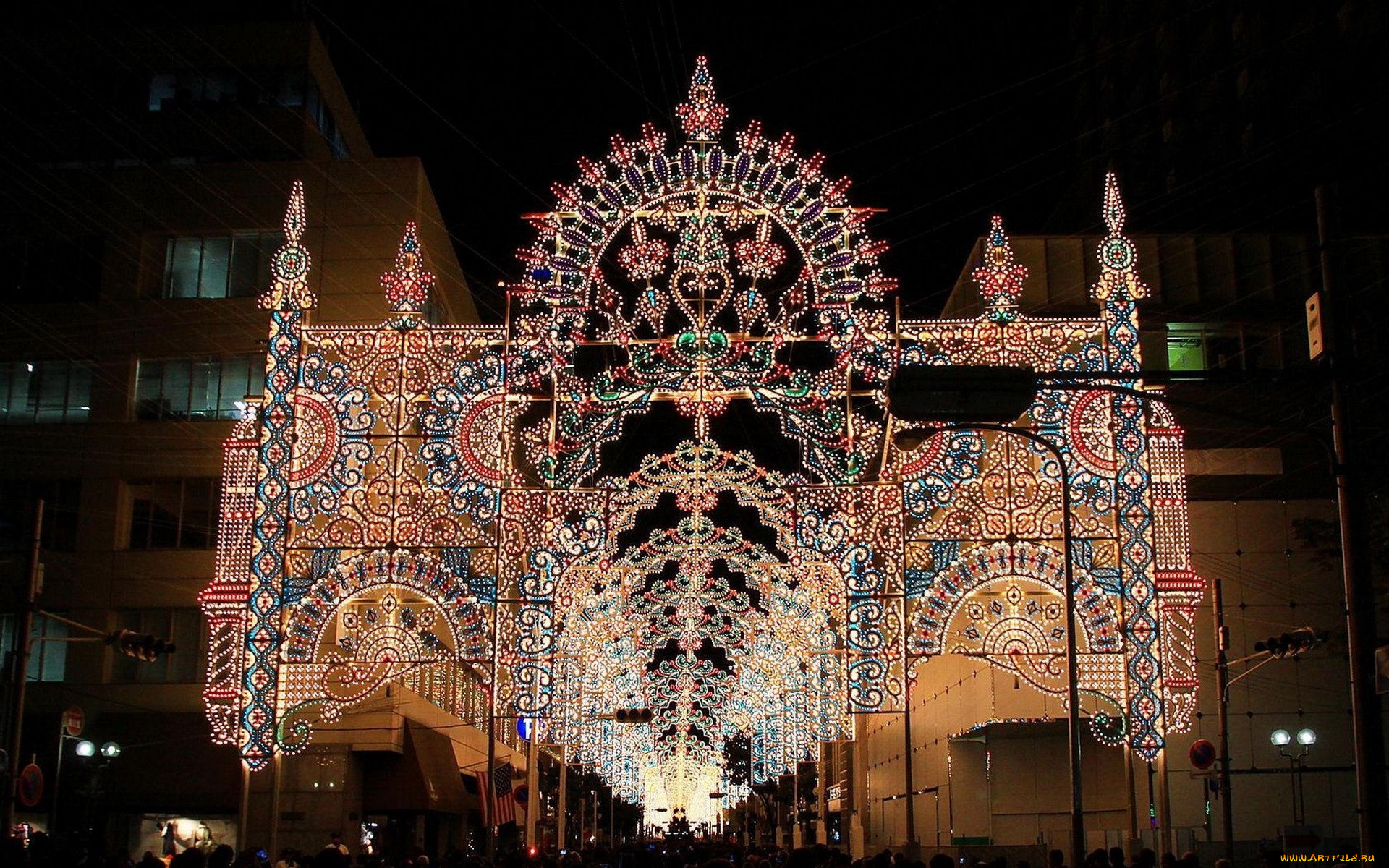 разное, иллюминация, арка, дома