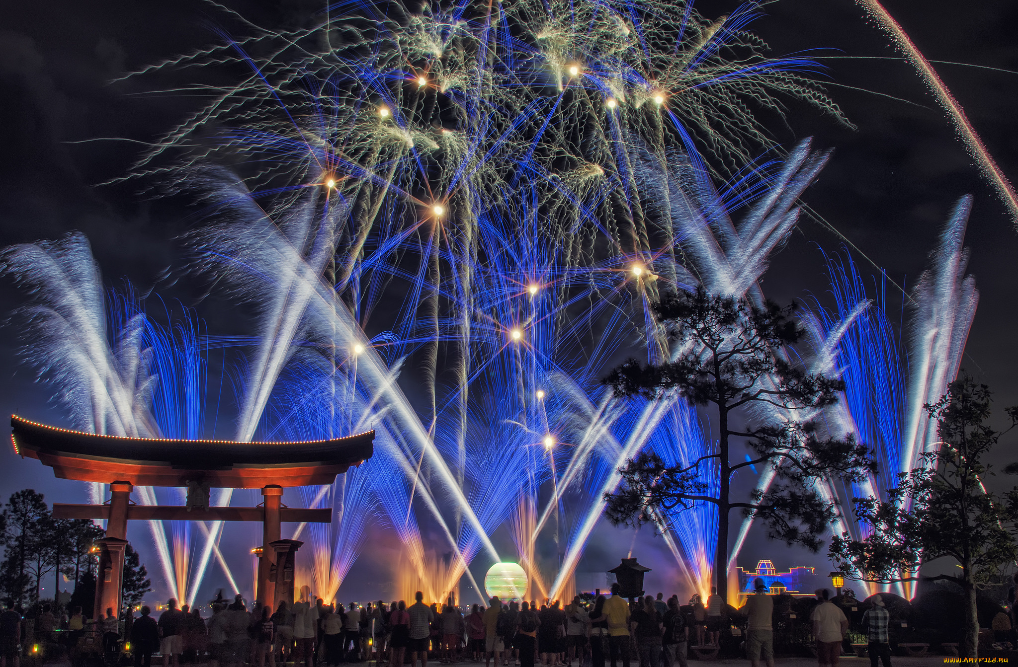 города, диснейленд, фейерверк, парк, ночь