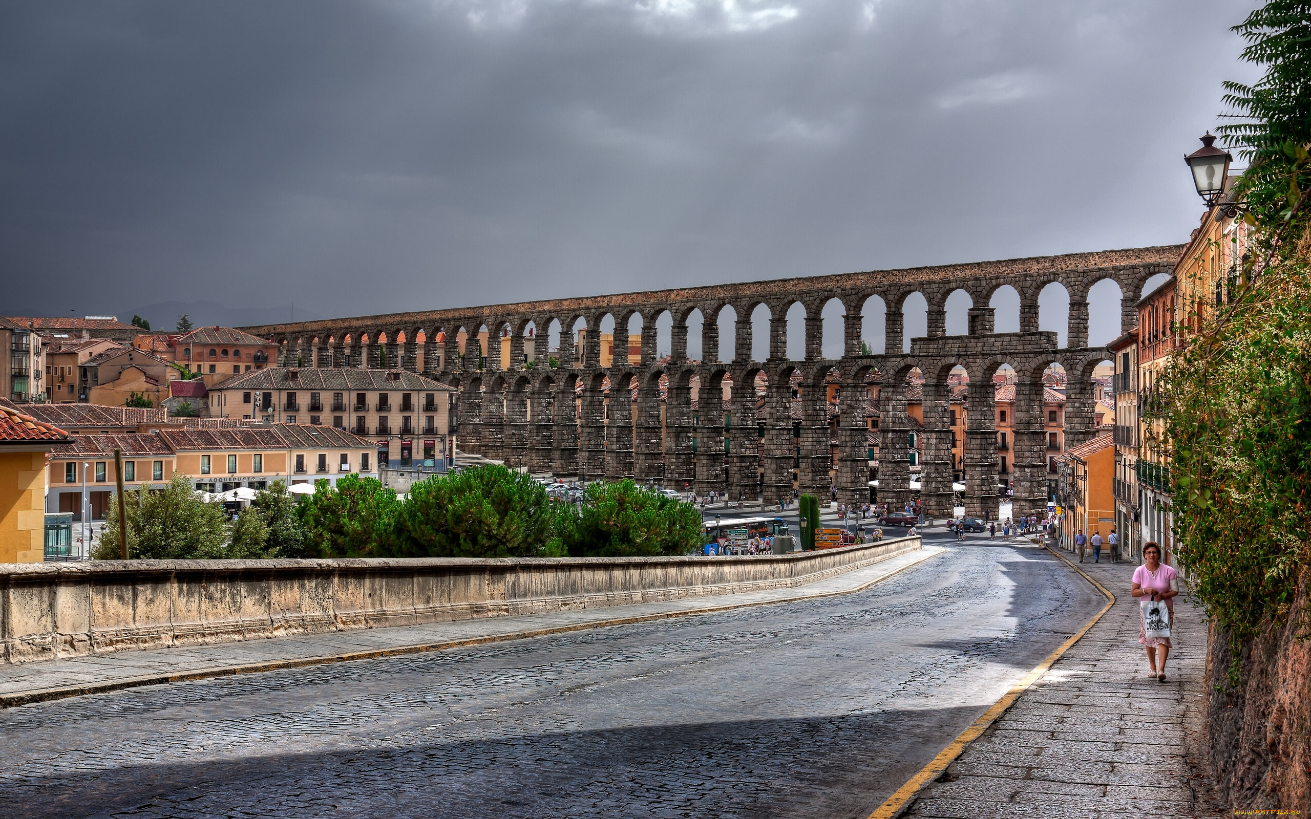 segovia, , spain, города, -, исторические, , архитектурные, памятники, spain, roman, aqueduct, сеговия, испания, римский, акведук, дорога, улица, здания