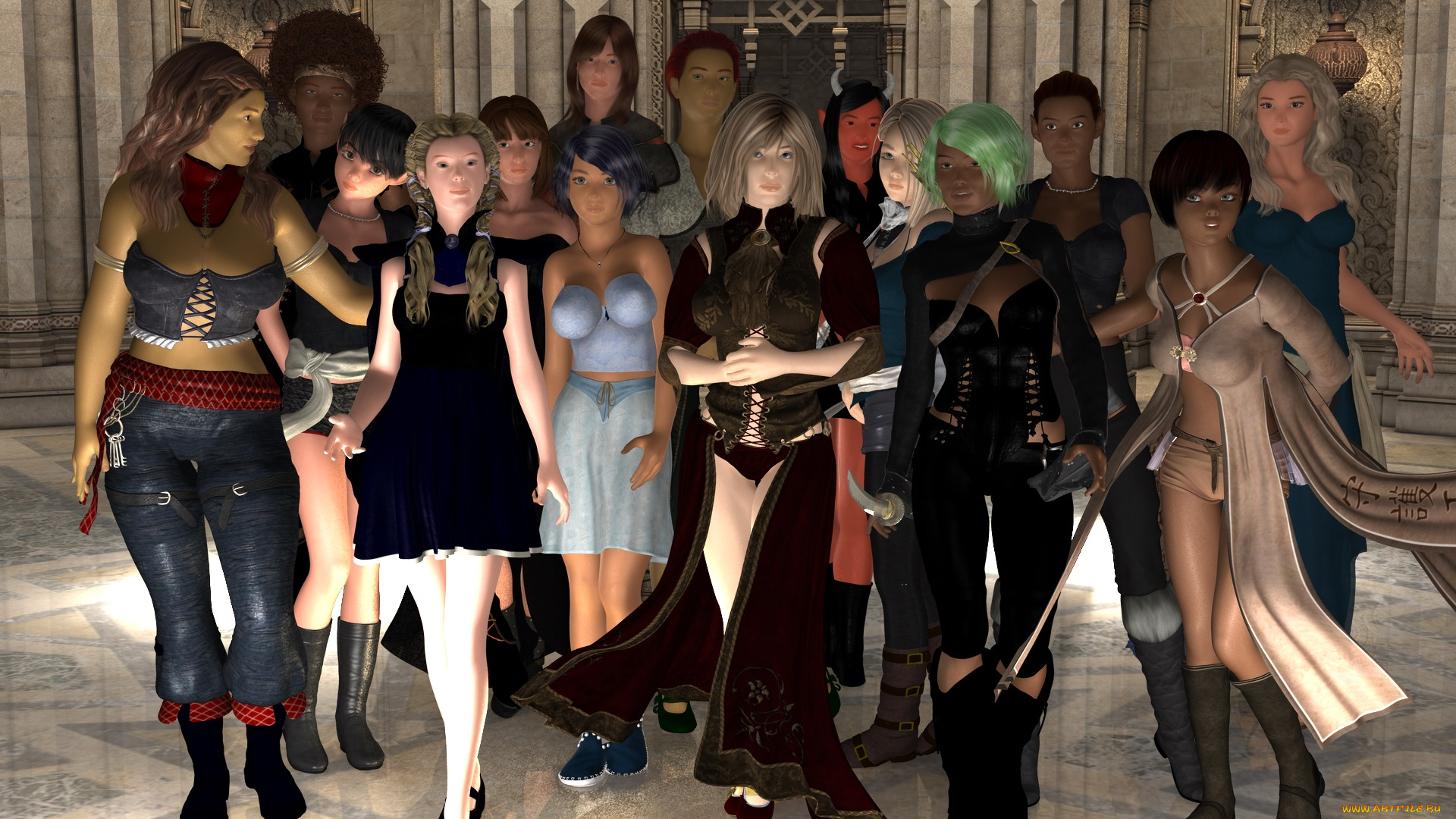 3д, графика, эльфы, , elves, фон, взгляд, эльфийки