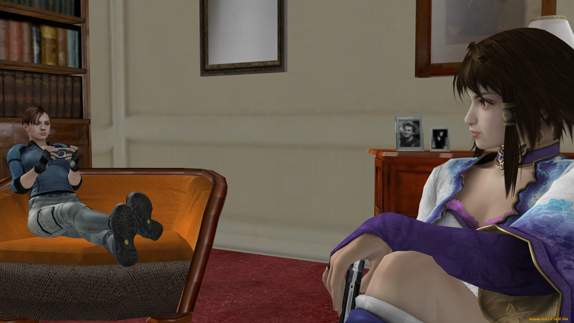 3д, графика, люди, , people, картины, диван, книги, фон, взгляд, девушки