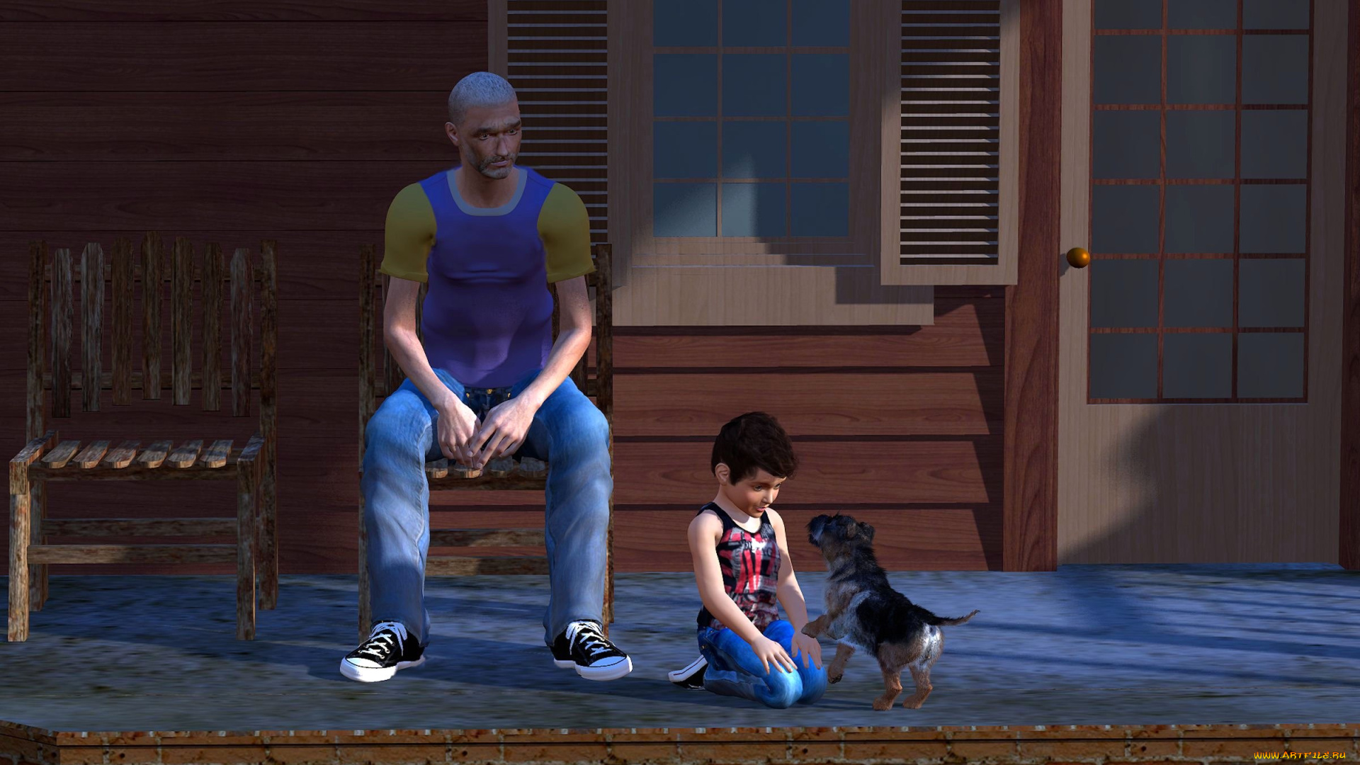 3д, графика, люди, , people, мальчик, собака, мужчина