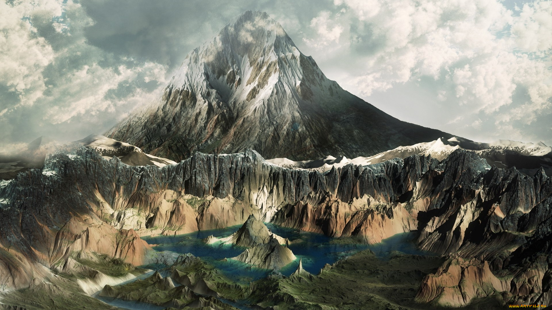 3д, графика, природа, , nature, облака, небо, вершина