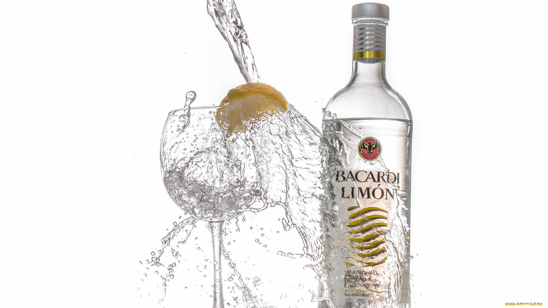 бренды, bacardi, лимон, бокал, алкоголь, бутылка