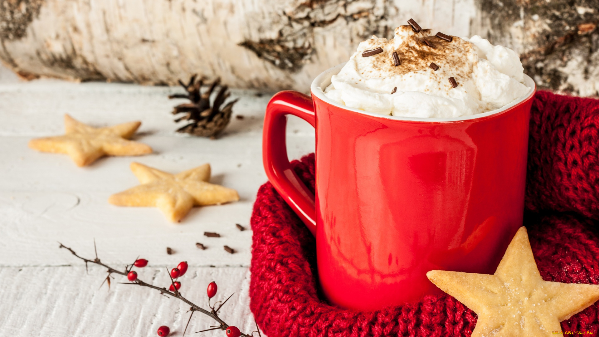 праздничные, угощения, печенье, зима, кружка, сливки, какао
