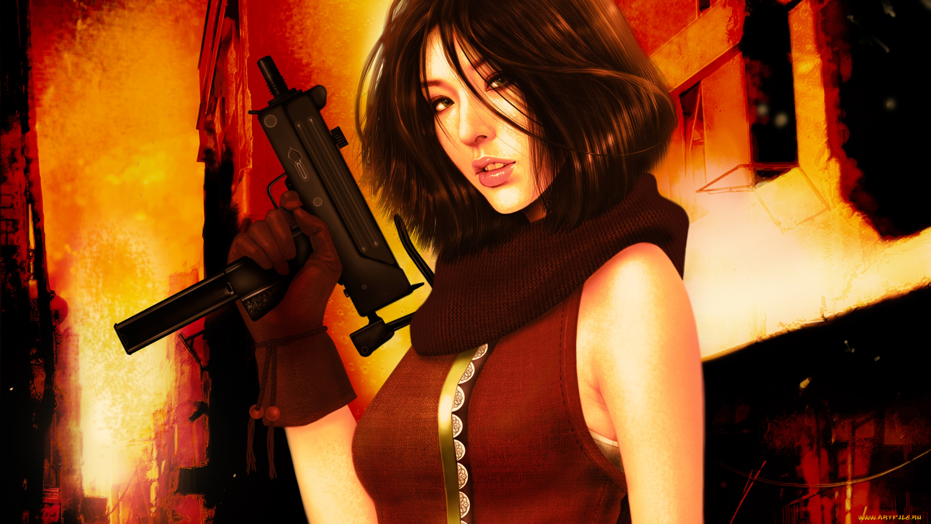 видео, игры, ~~~другое~~~, девушка, оружие, взгляд, брюнетка