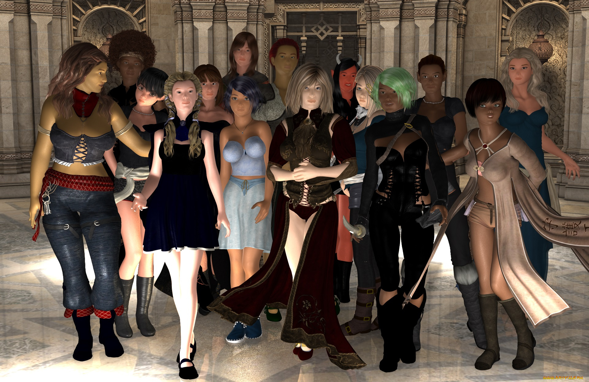 3д, графика, эльфы, , elves, фон, взгляд, эльфийки