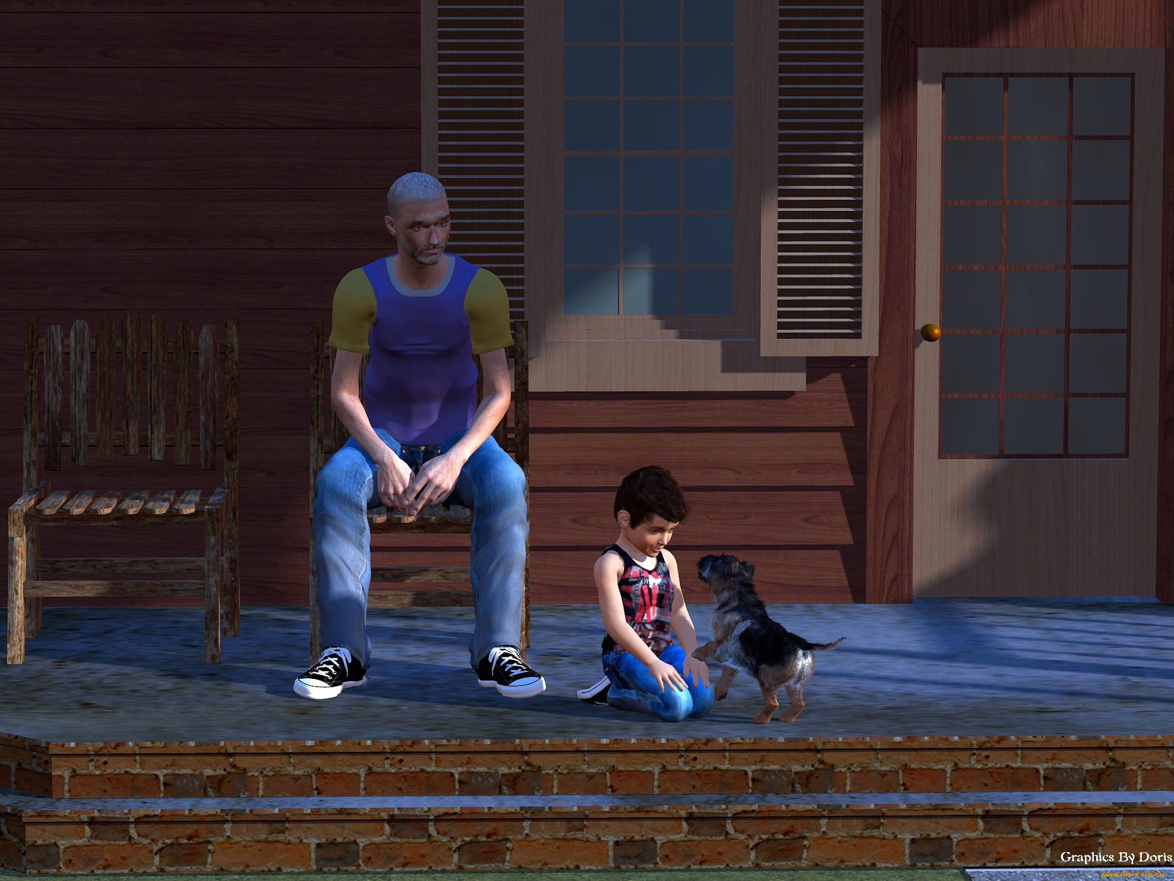 3д, графика, люди, , people, мальчик, собака, мужчина