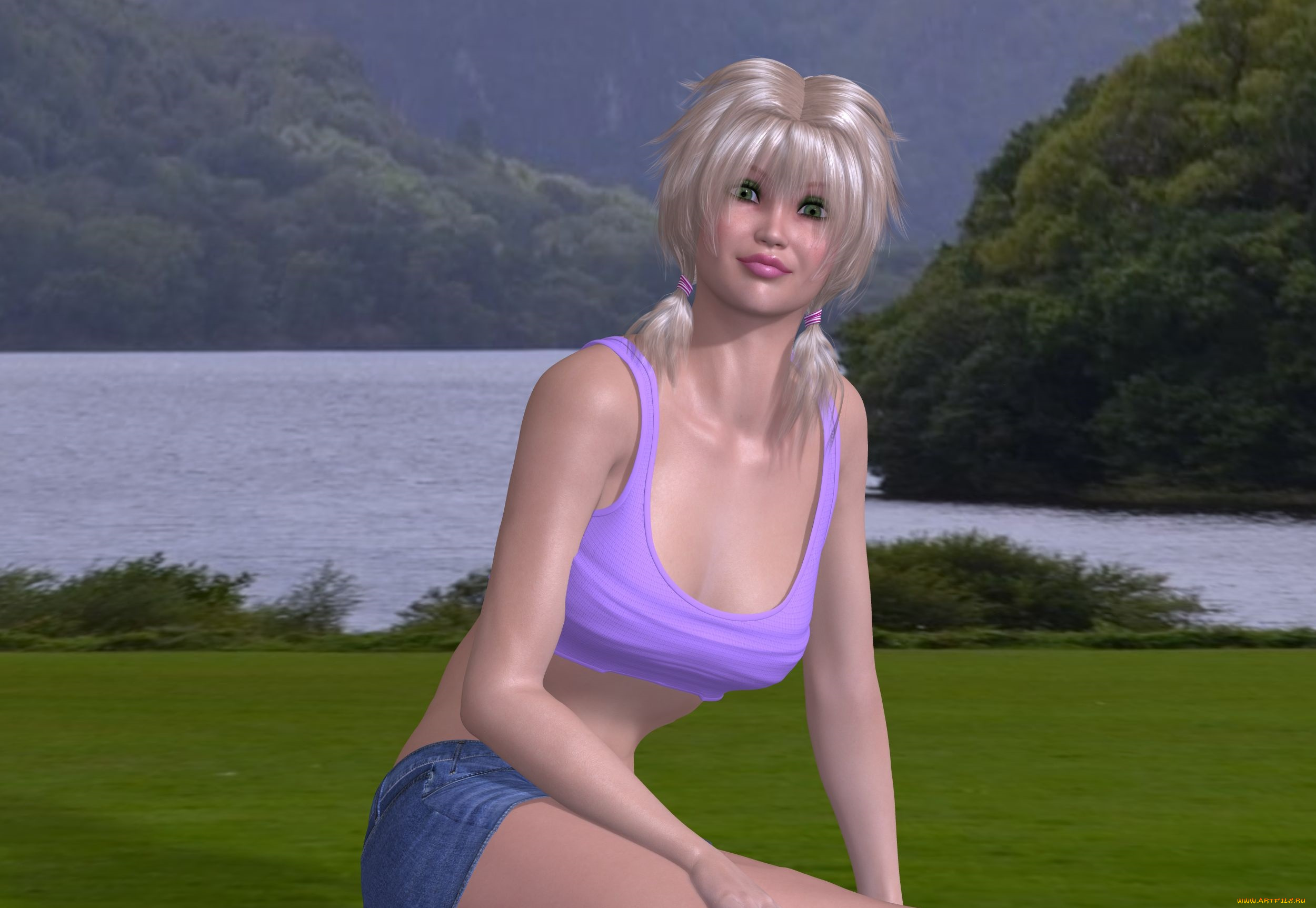 3д, графика, люди, , people, блондинка, фон, взгляд, девушка