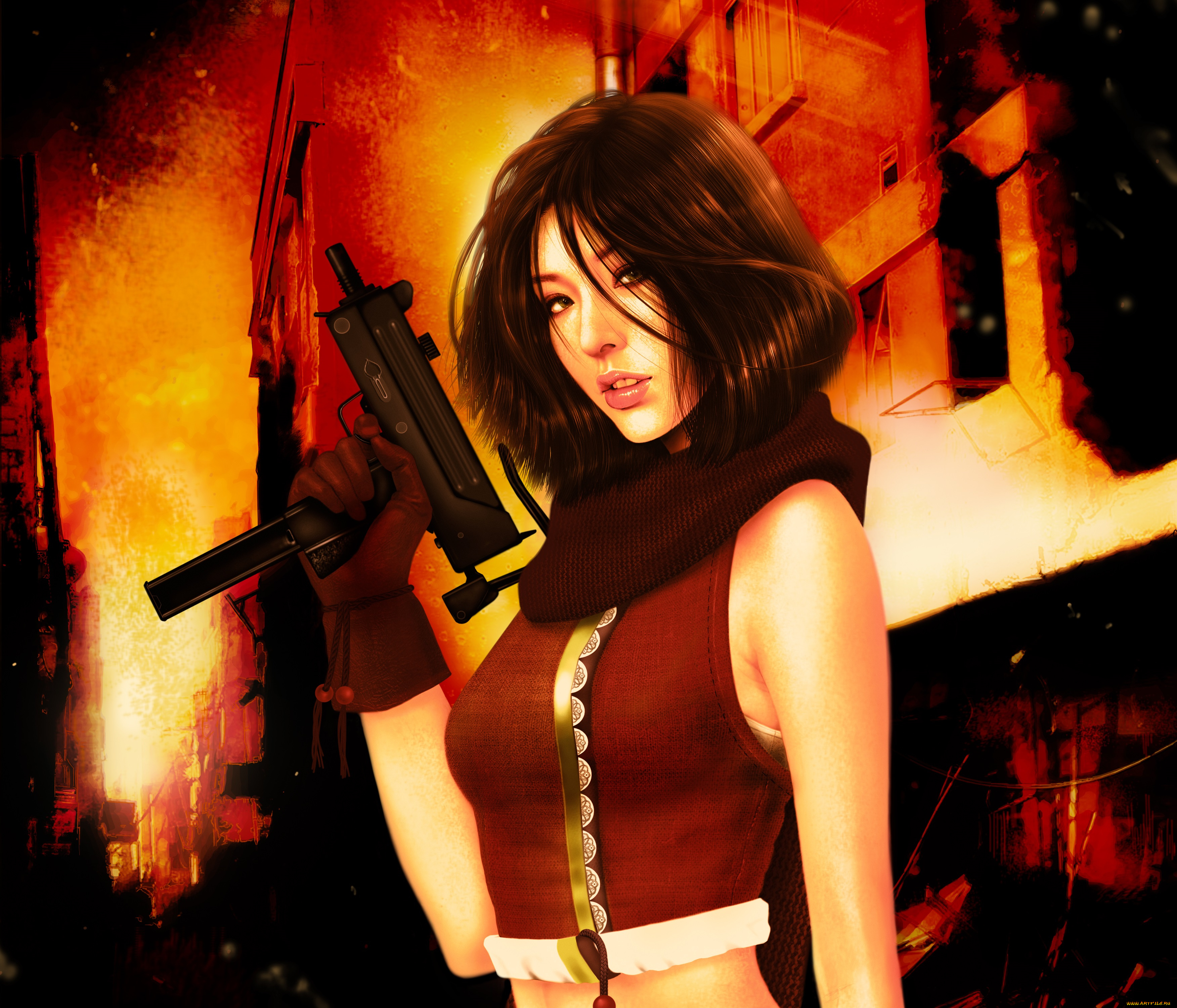 видео, игры, ~~~другое~~~, девушка, оружие, взгляд, брюнетка