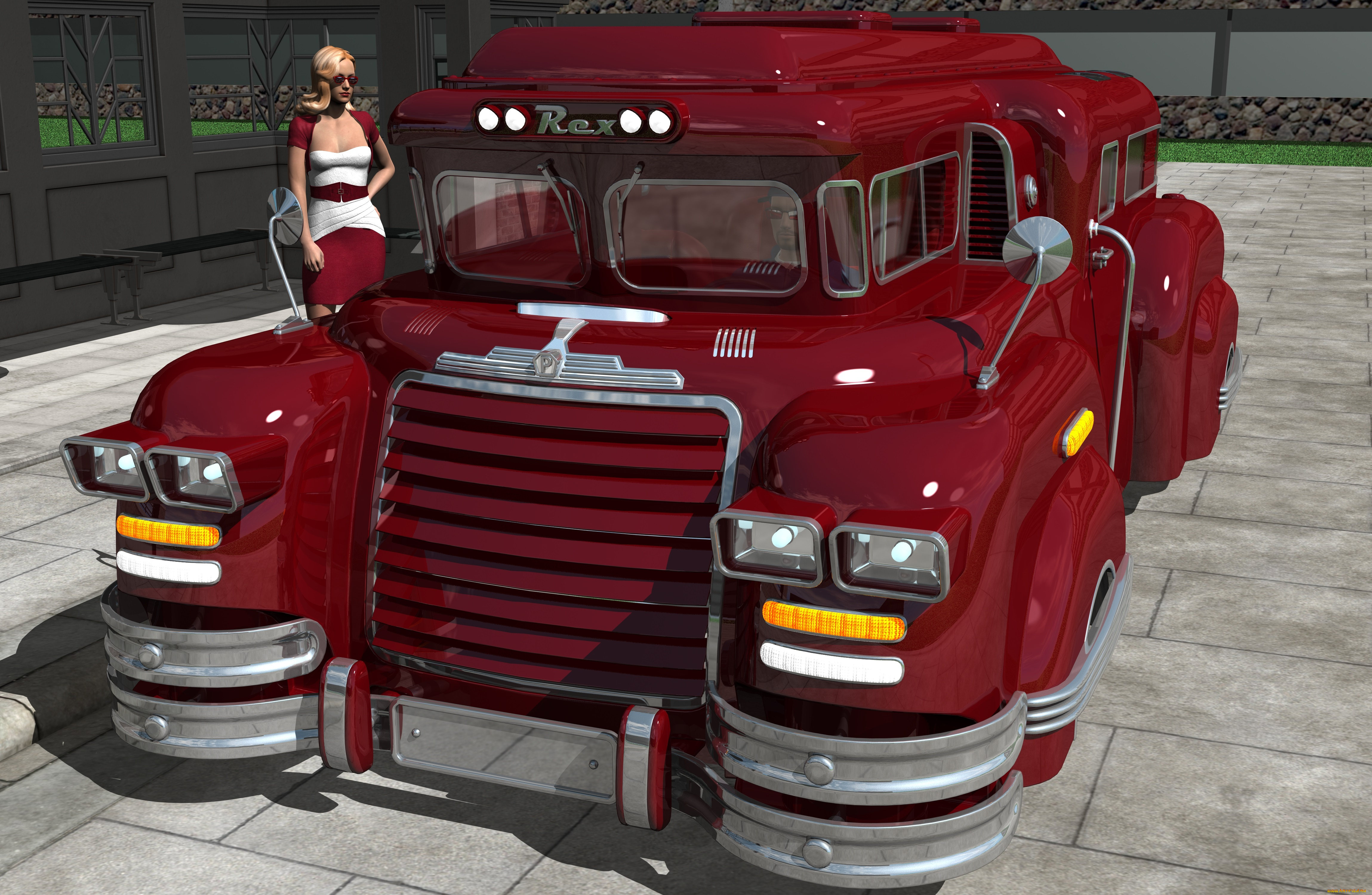 автомобили, 3d, car&girl, автомобиль, взгляд, фон, девушка