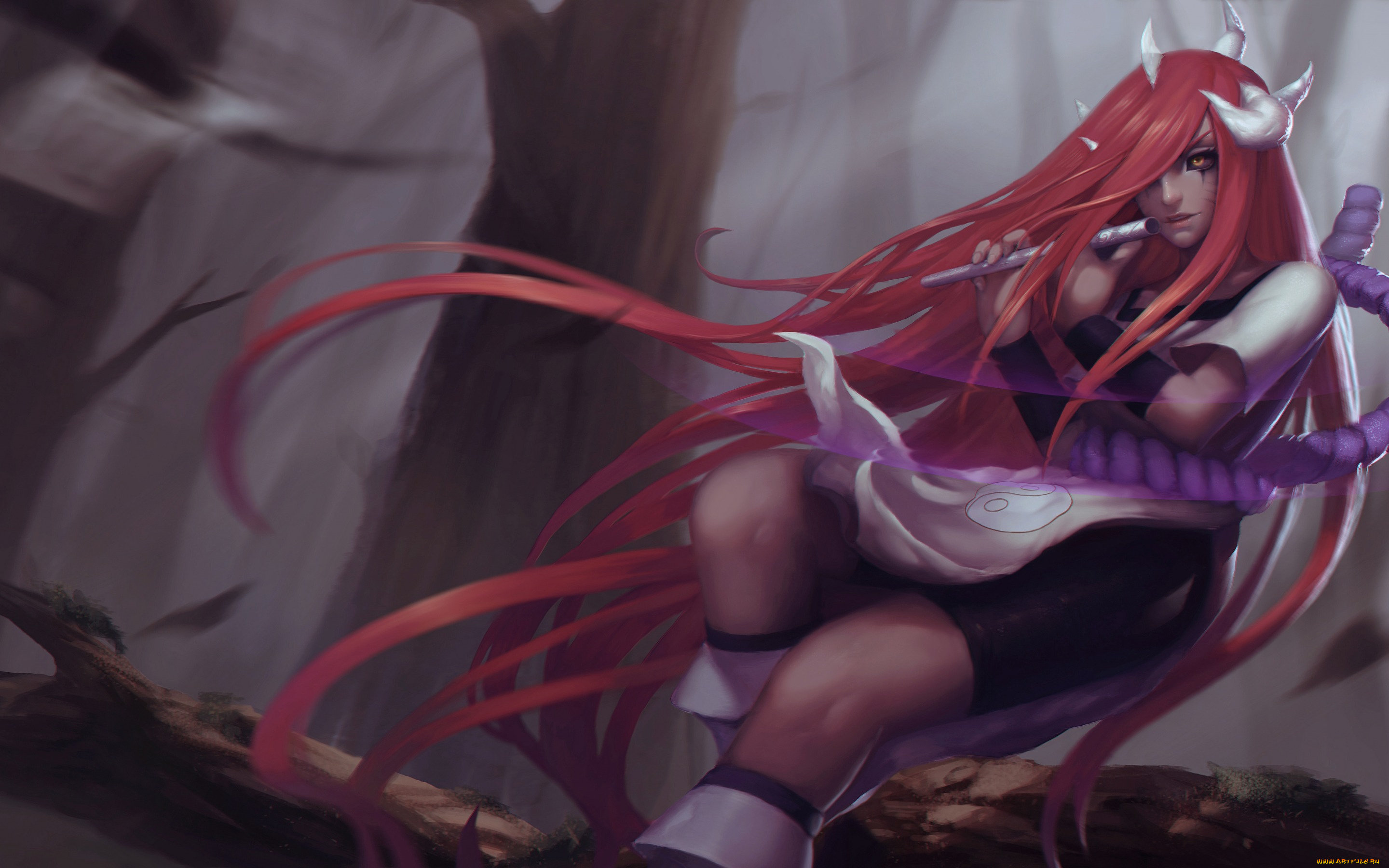 аниме, naruto, флейта, рога, девушка, tayuya, арт, daishiro