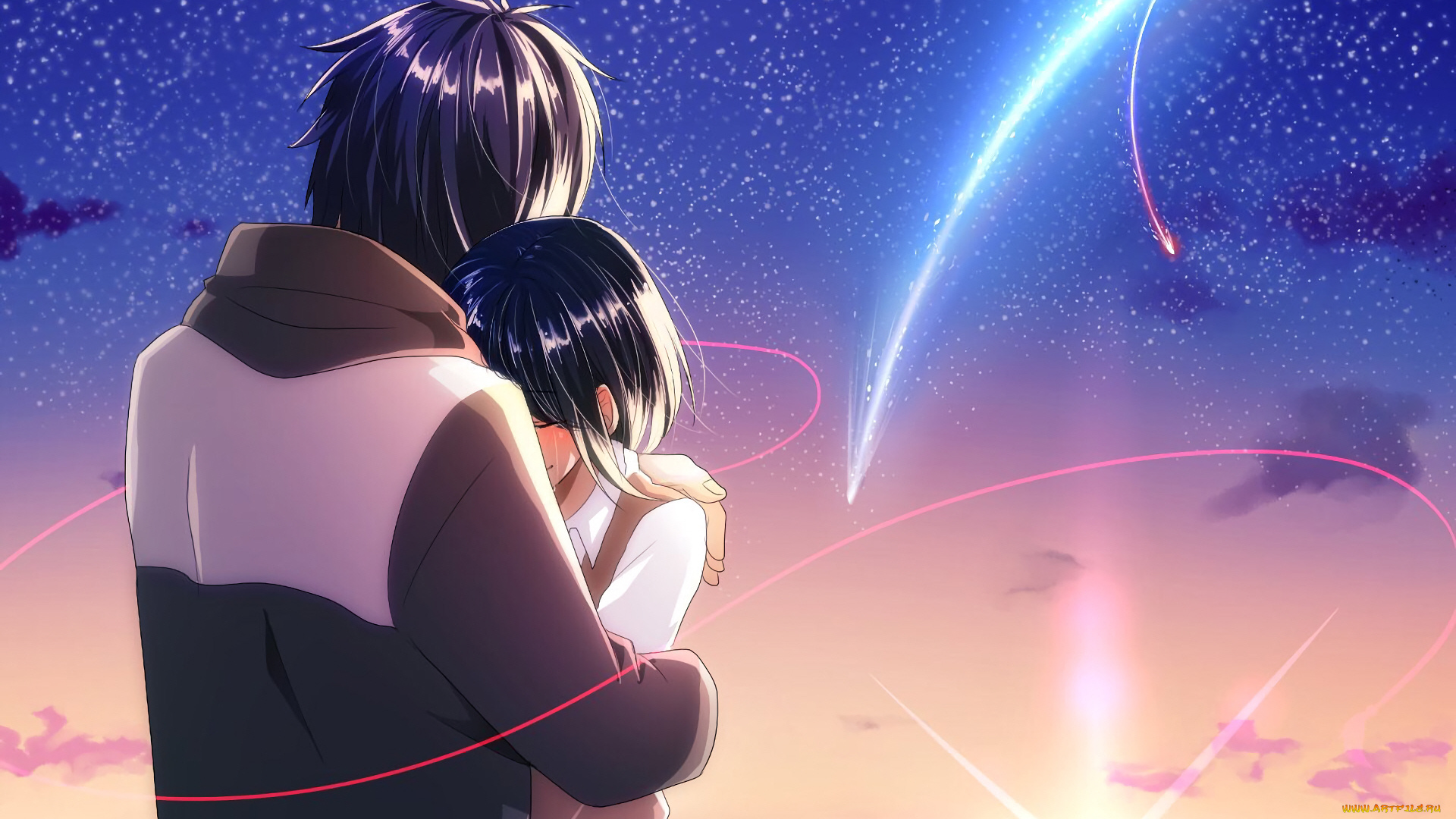 аниме, kimi, no, na, wa, объятья