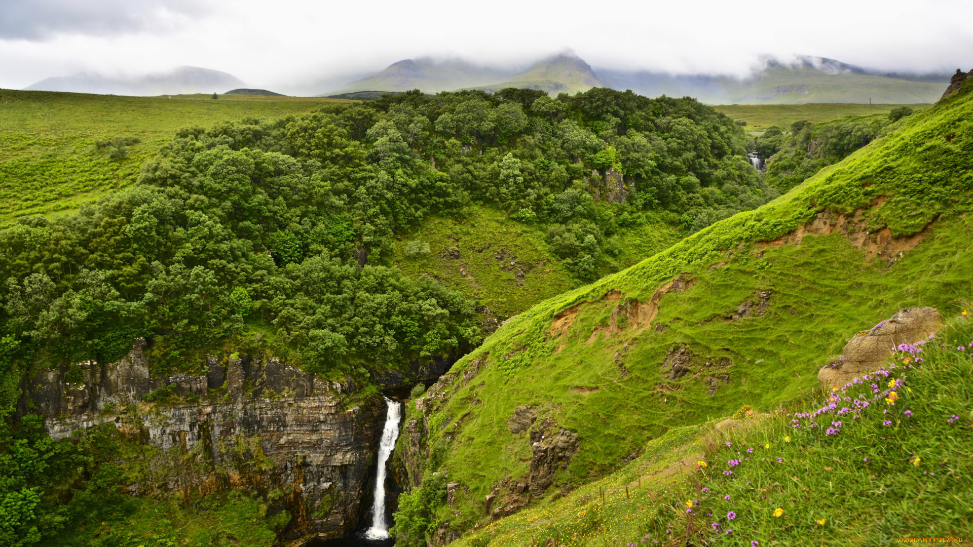 природа, водопады, поток, лето