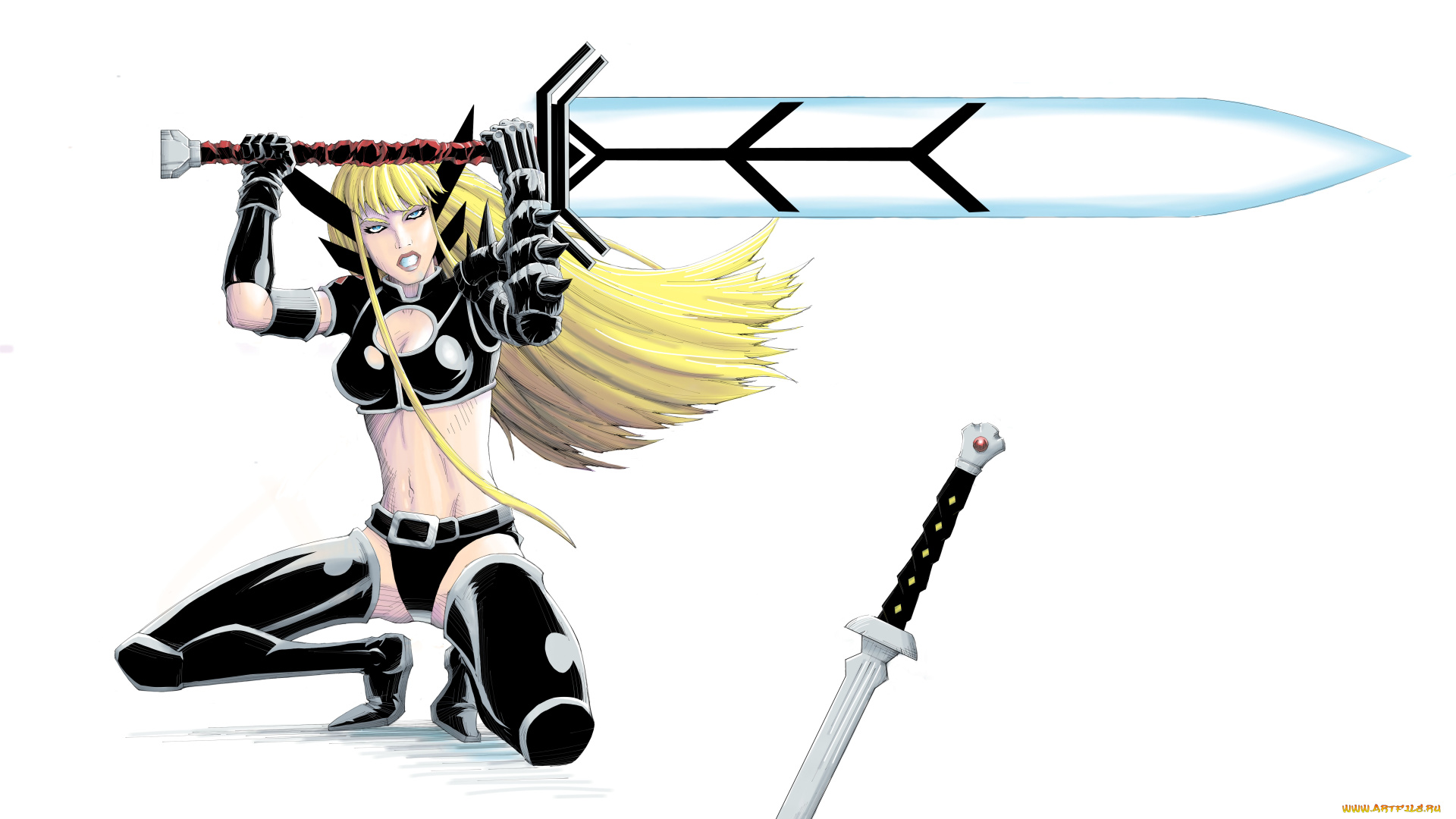 рисованное, комиксы, меч, взгляд, фон, девушка